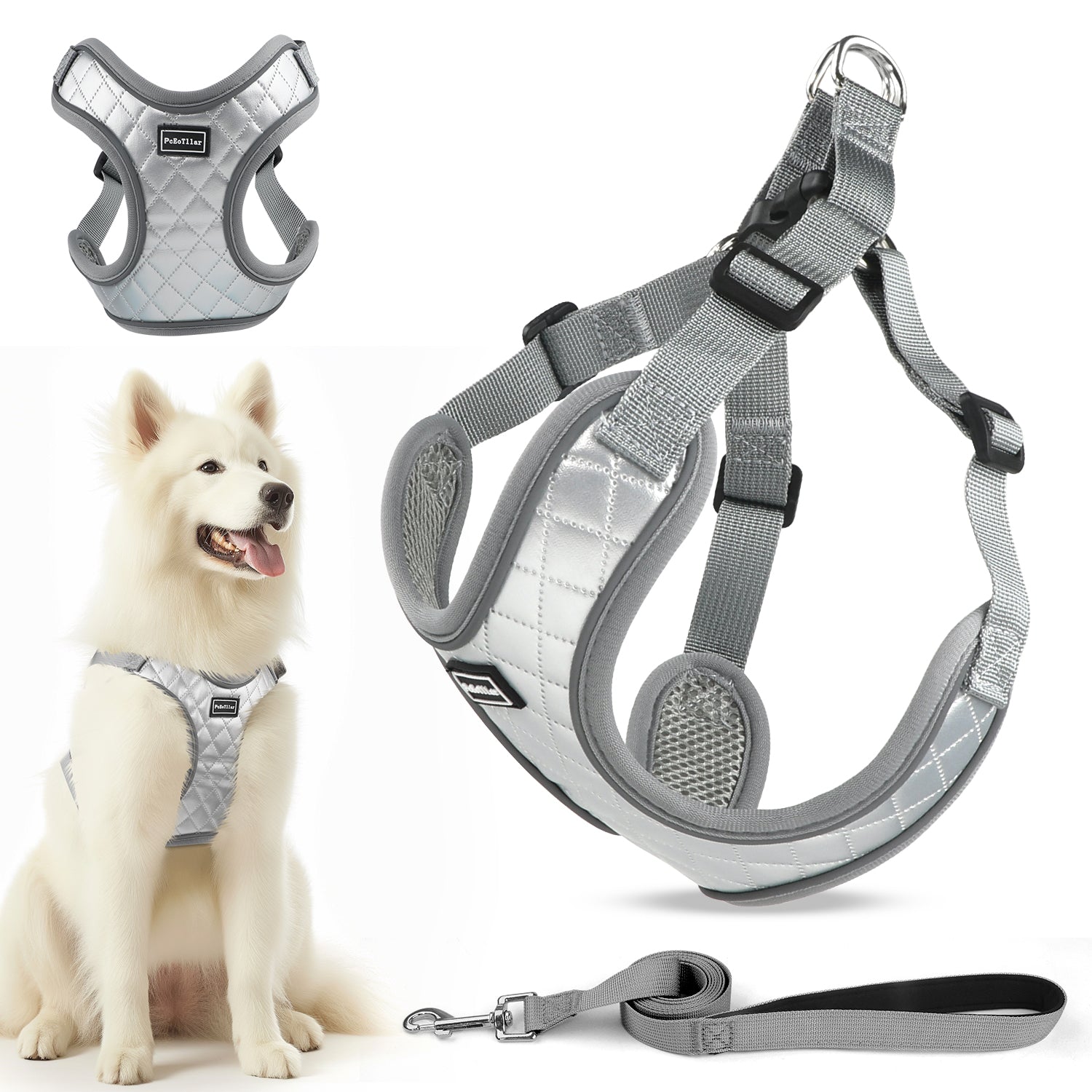 PcEoTllar Dog Harness and Leash Combo, Escape Proof No Pull Vest Harness, Step-in Reflective Adjustable Soft Padded Pet Harness for Small to Large Dogs