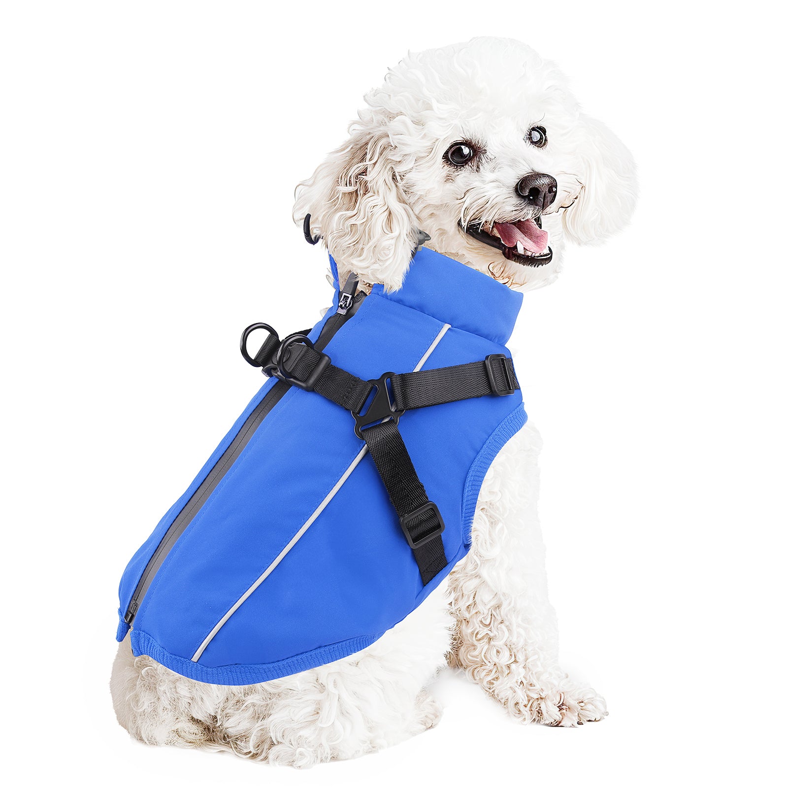 PcEoTllar Winter Dog Coat with Harness, Waterproof Reflective Dog Winter Jacket, Thick Fleece Snowsuit Christmas Vest for Small Dogs 8-11 lbs, Black
