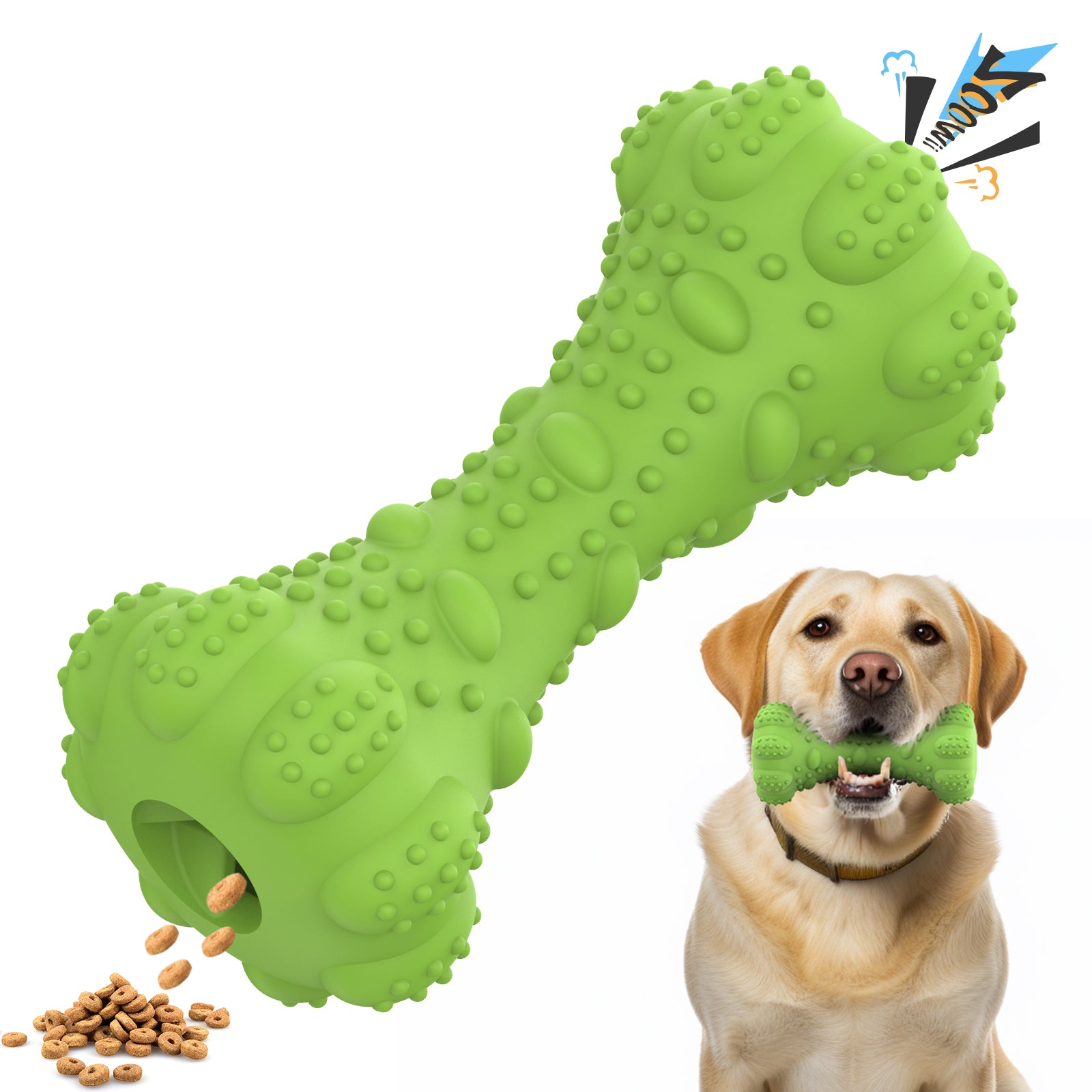 PcEoTllar Interactive Dog Chew Toy, Squeaky Treat Dispensing Dog Enrichment Toy, Bleef Flavor, Blue