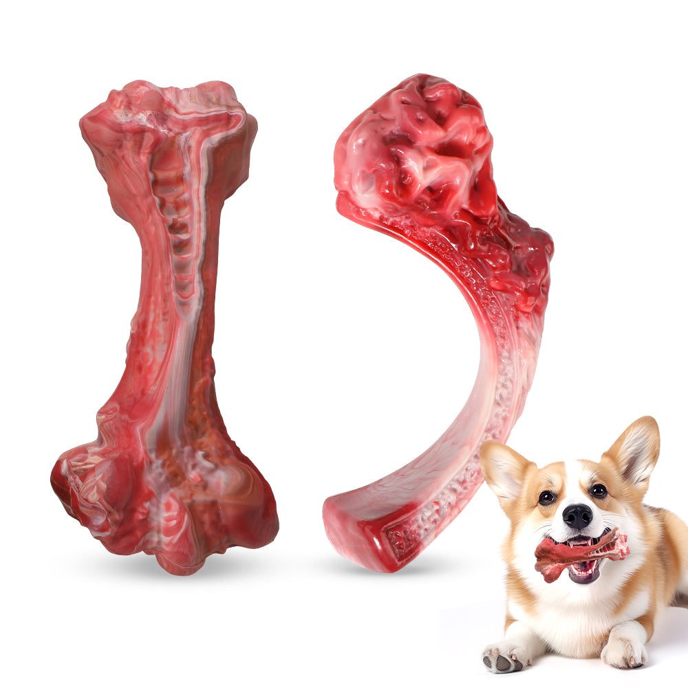 PcEoTllar Dog Toys for Aggressive Chewers, 1 Soft Rubber & 1 Nylon Dog Chew Bones, Medium, 2 Pack