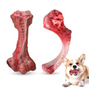 PcEoTllar Dog Toys for Aggressive Chewers, 1 Soft Rubber & 1 Nylon Dog Chew Bones, Medium, 2 Pack