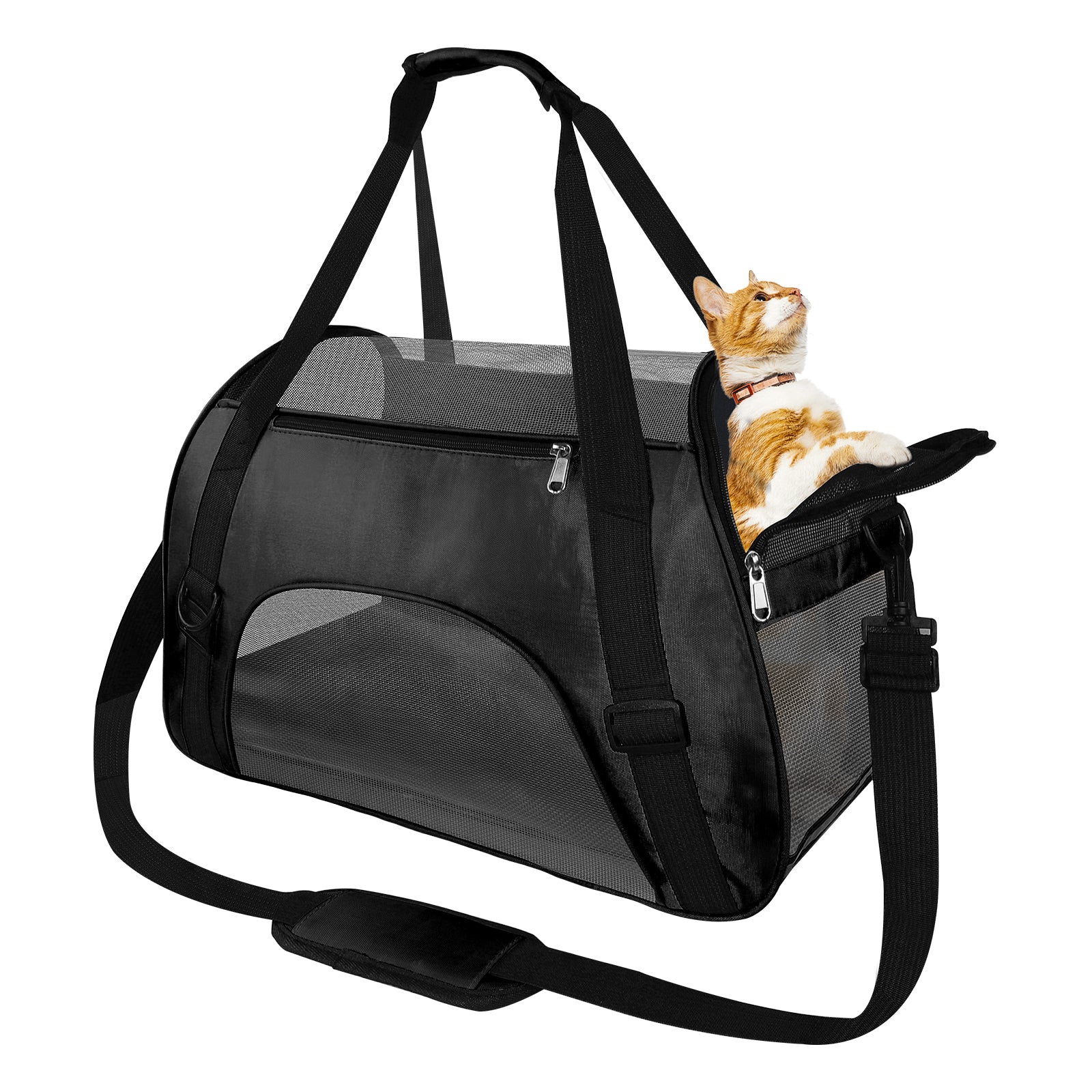 PcEoTllar Cat Carrier Airline Approved Pet Carrier, Dog Carrier, Puppy Carrier, Kitten Carrier, Black