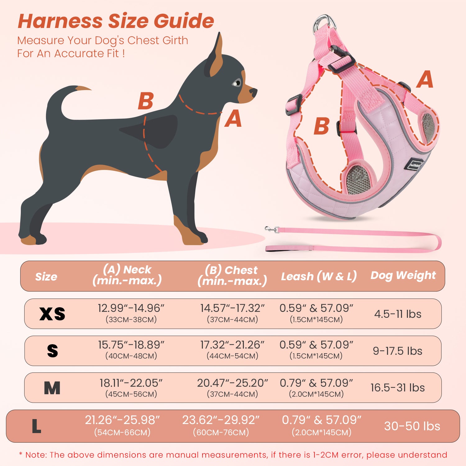 PcEoTllar Dog Harness and Leash Combo, Escape Proof No Pull Vest Harness, Step-in Reflective Adjustable Soft Padded Pet Harness for Small to Large Dogs