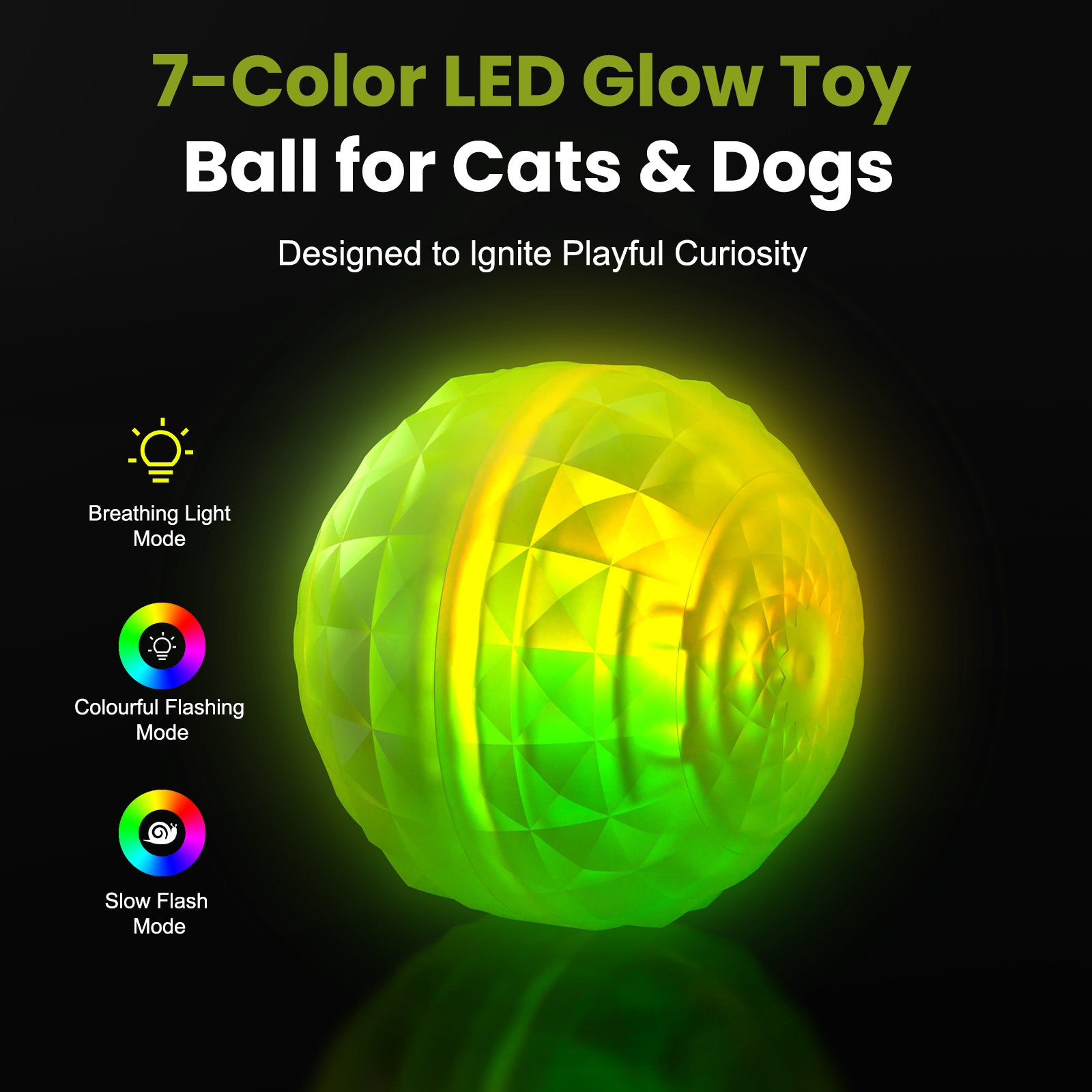 Light Up Dog Ball, Rechargeable LED Dog Toy Ball, Waterproof Durable Fetch Ball Grow in The Dark, Night Glowing Toy, Natural Rubber, Color Changing LED, Green