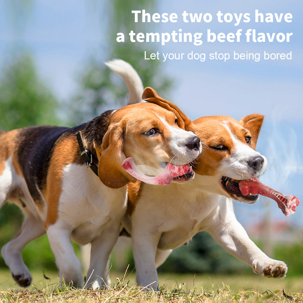 PcEoTllar Dog Toys for Aggressive Chewers, 1 Soft Rubber & 1 Nylon Dog Chew Bones, Medium, 2 Pack