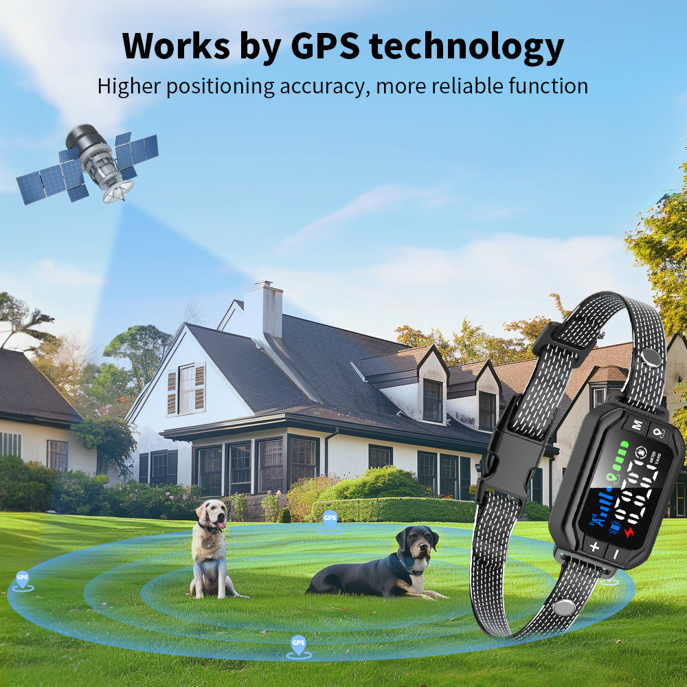 PcEoTllar GPS Wireless Dog Fence Collar, Electric Dog Fence with GPS, Beep/Vibration/Shock, Black