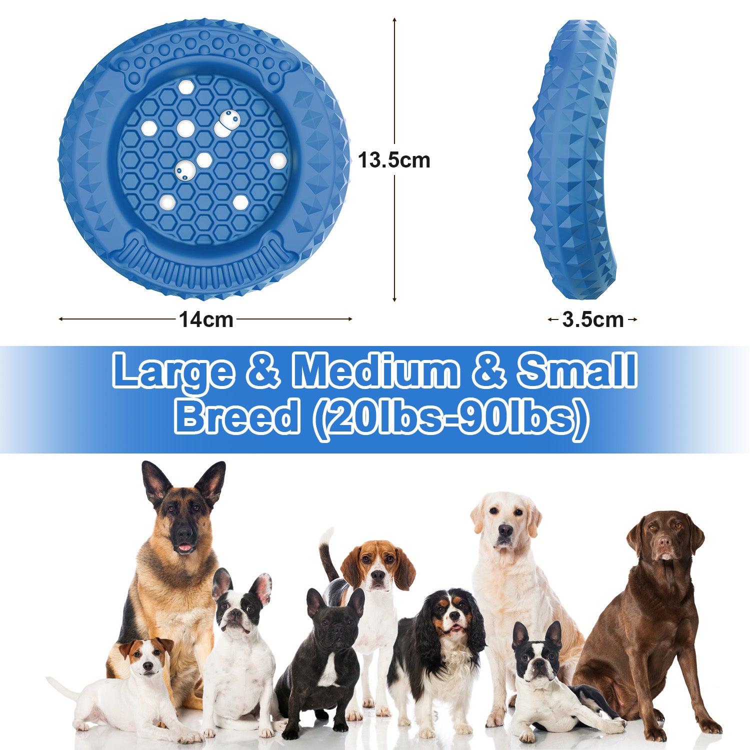 PcEoTllar Dog Toys for Aggressive Chewers, Natural Rubber Dog Chew Toys, Slow Feeder Dog Bowl, Blue