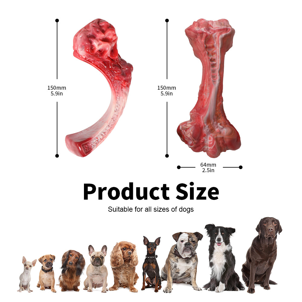 PcEoTllar Dog Toys for Aggressive Chewers, 1 Soft Rubber & 1 Nylon Dog Chew Bones, Medium, 2 Pack