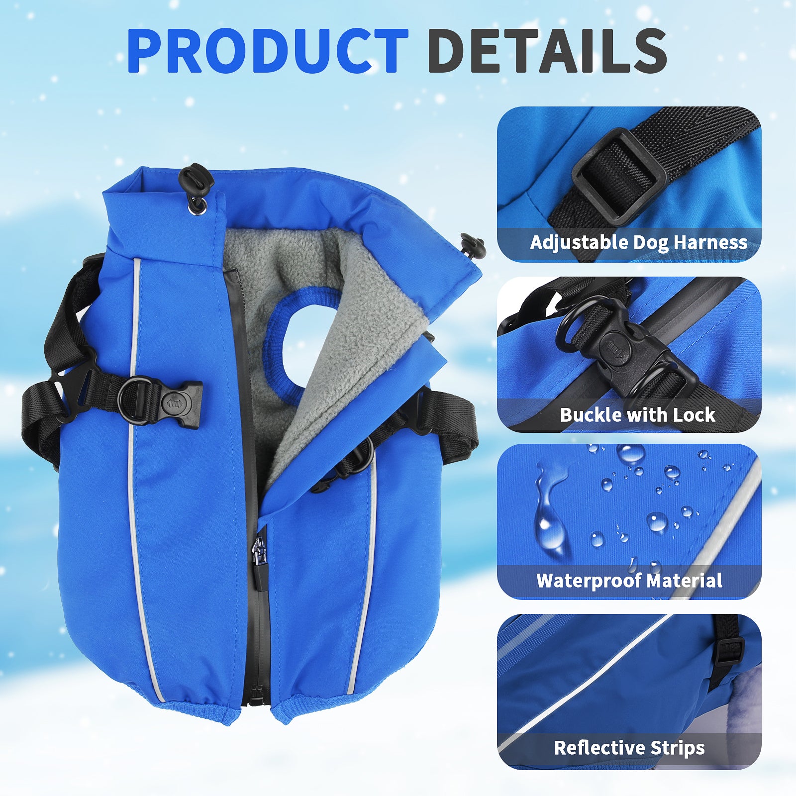 PcEoTllar Winter Dog Coat with Harness, Waterproof Reflective Dog Winter Jacket, Thick Fleece Snowsuit Christmas Vest for Small Dogs 8-11 lbs, Black