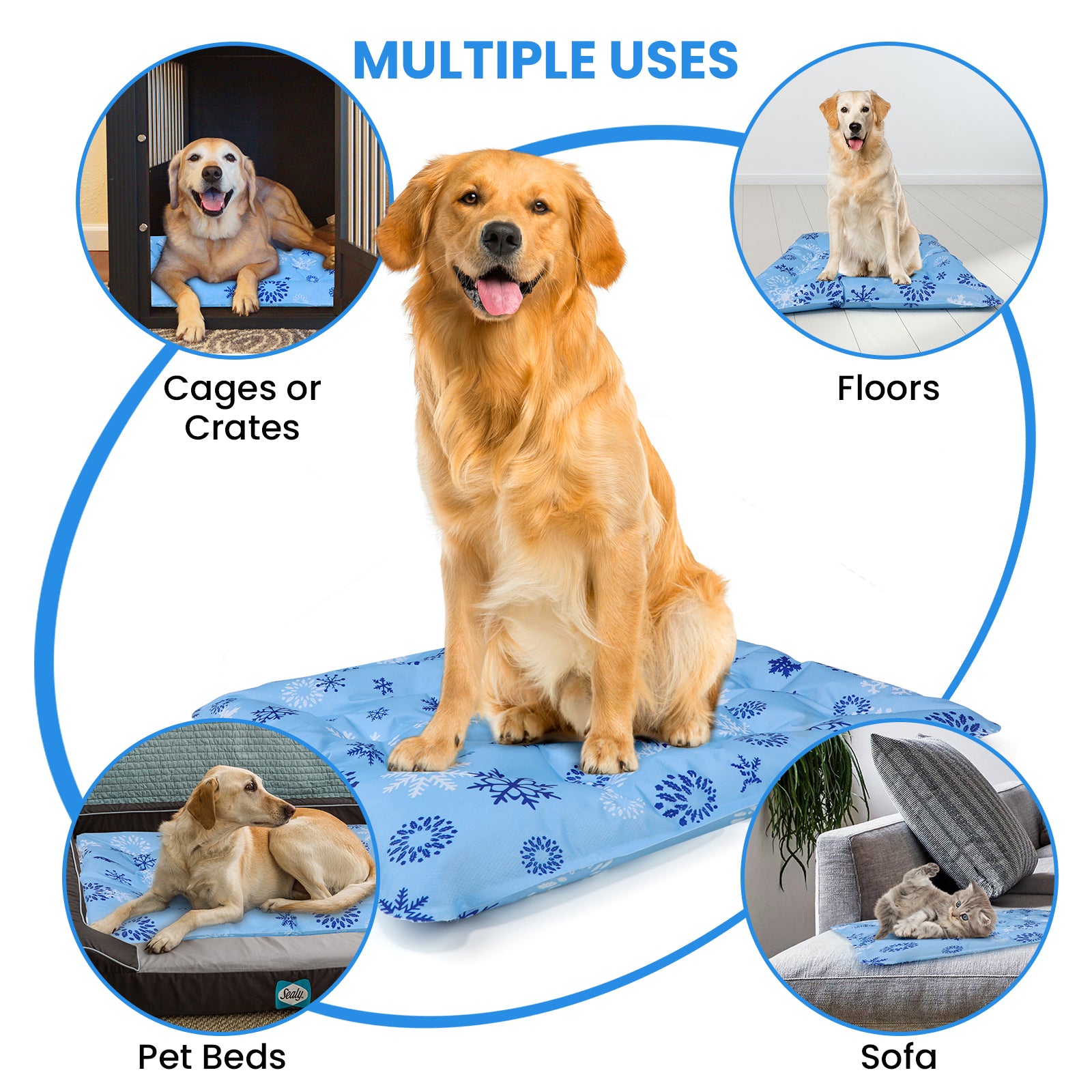 PcEoTllar Dog Cooling Mat, Ice Cooling Pad for Dogs and Cats, Water Injection Cooling Dog Bed Mats for Home, Travel and Crates - L