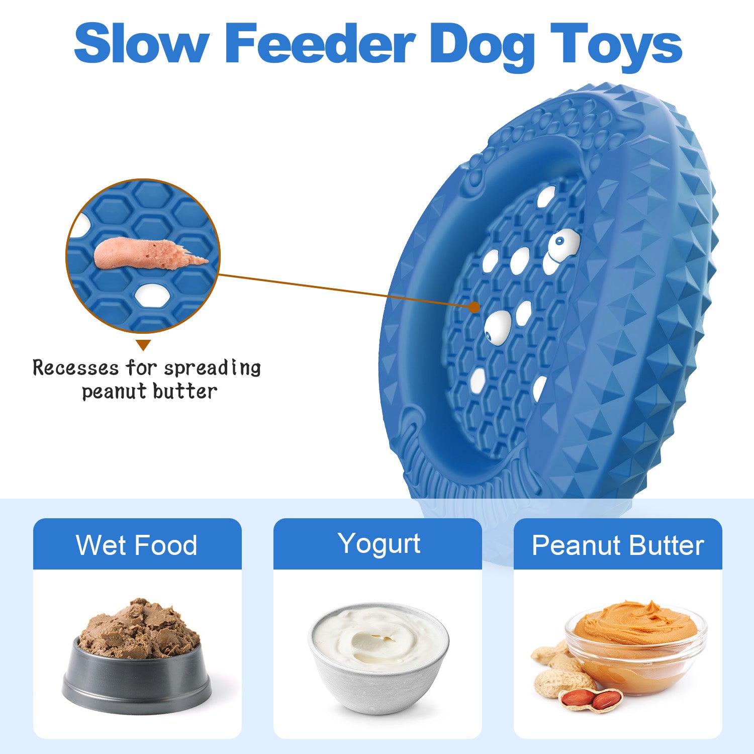 PcEoTllar Dog Toys for Aggressive Chewers, Natural Rubber Dog Chew Toys, Slow Feeder Dog Bowl, Blue