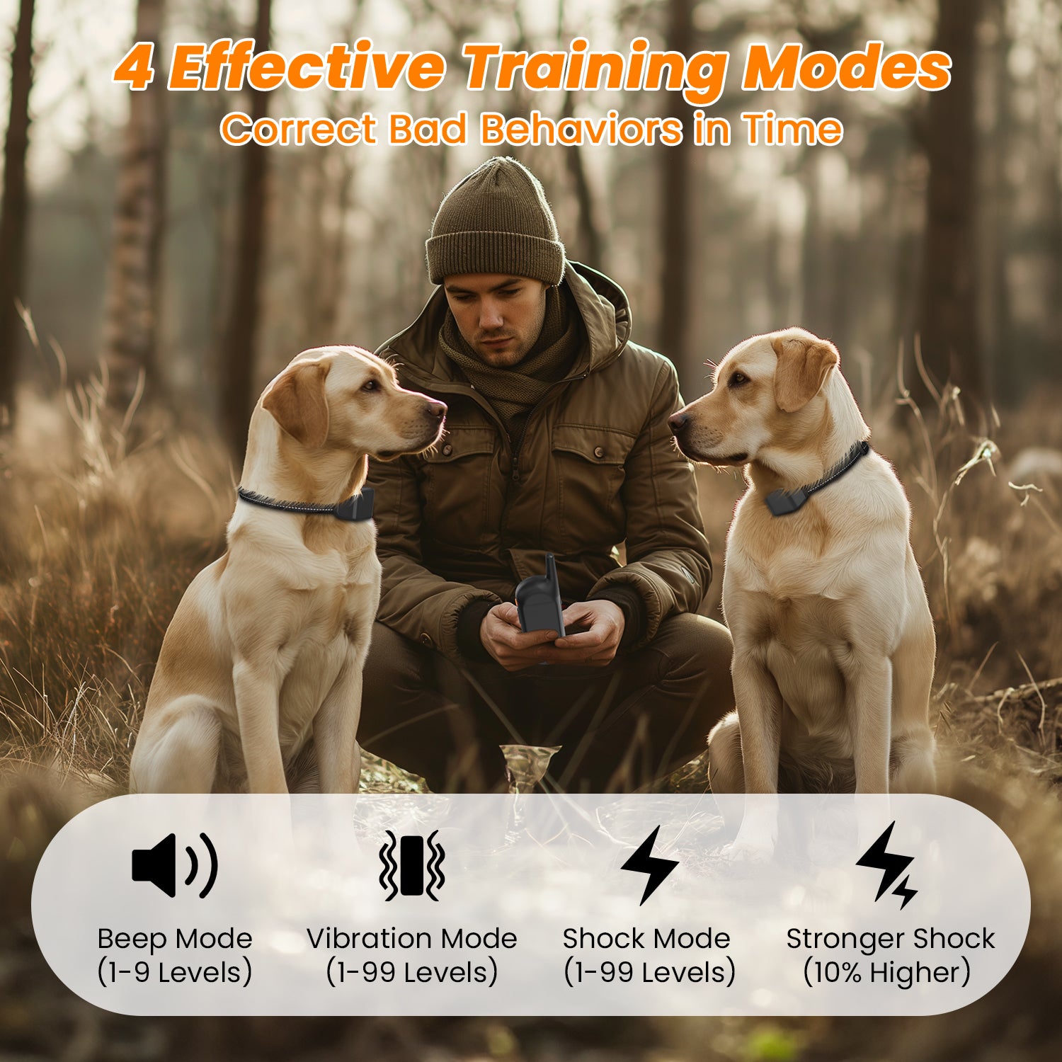 PcEoTllar Shock Collar for 2 Dogs, 4 Modes Beep Vibration Shock Dog Training Collar, IPX7 Waterproof Dog Bark Collar for Training Small Medium Large Dogs