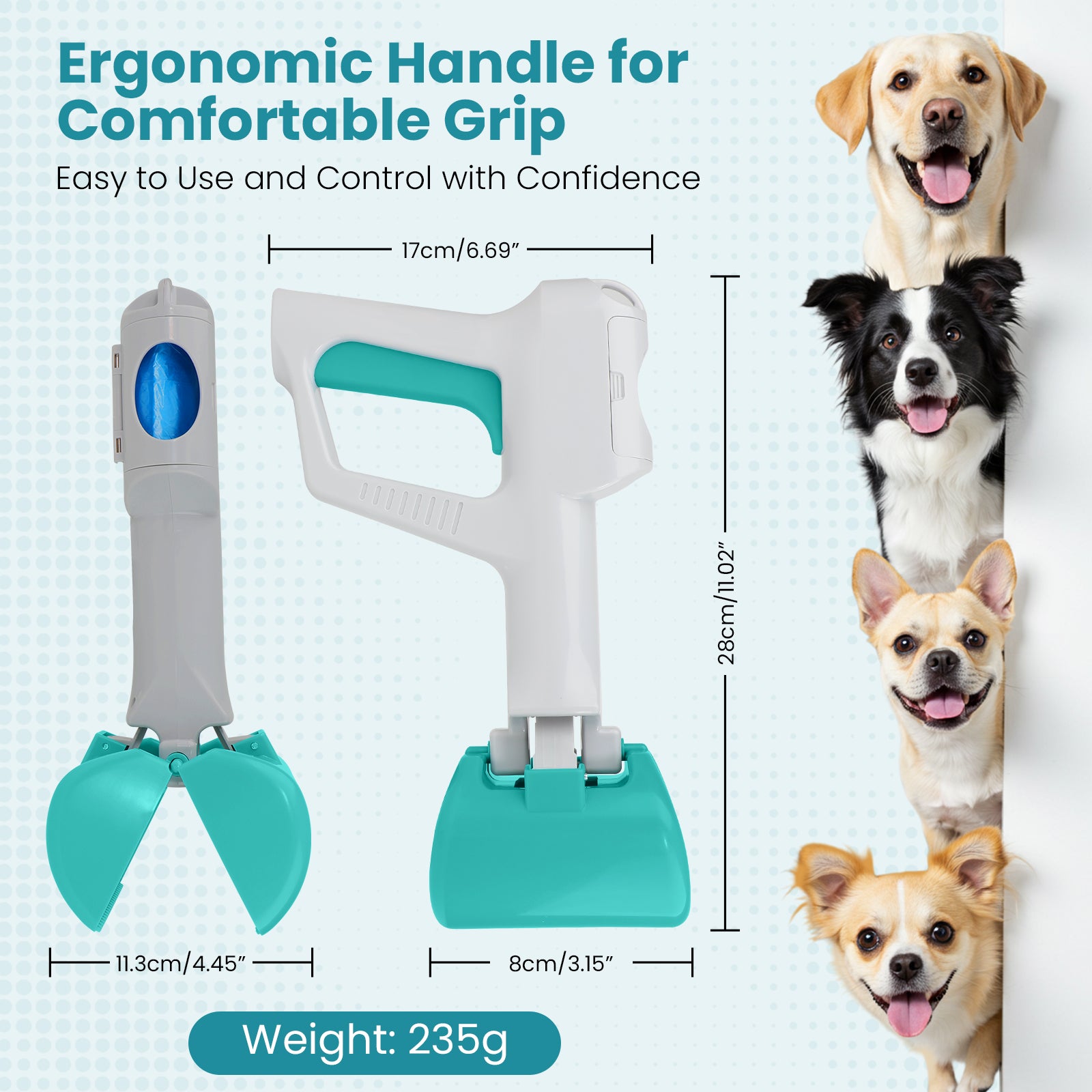 PcEoTllar Dog Pooper Scooper for Large Small Dogs, Dog Poop Waste Pick up Shovel, Includes Bag and Attachment Green