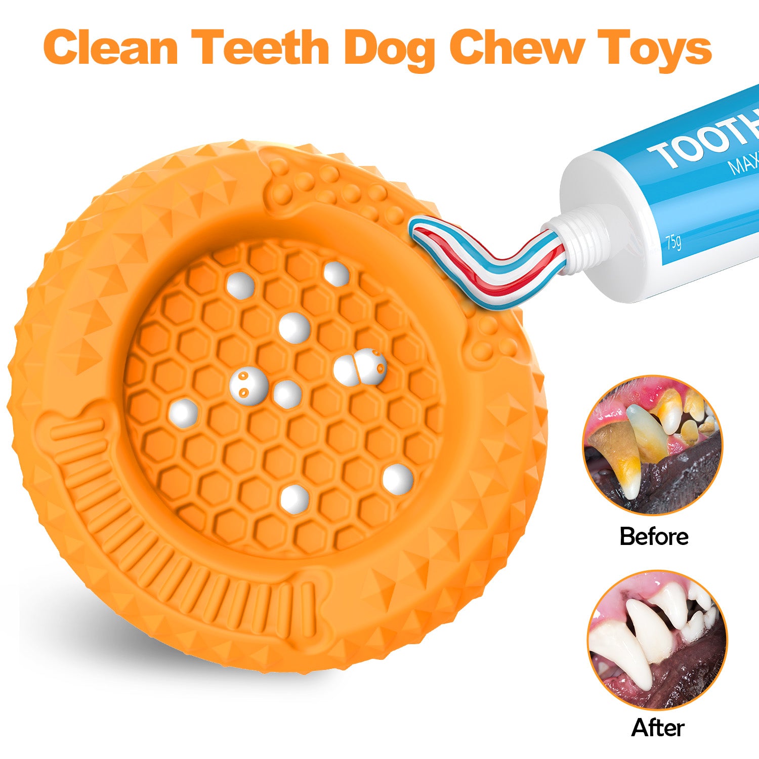 PcEoTllar Dog Toys for Aggressive Chewers, Natural Rubber Dog Chew Toys, Slow Feeder Dog Bowl,Yellow