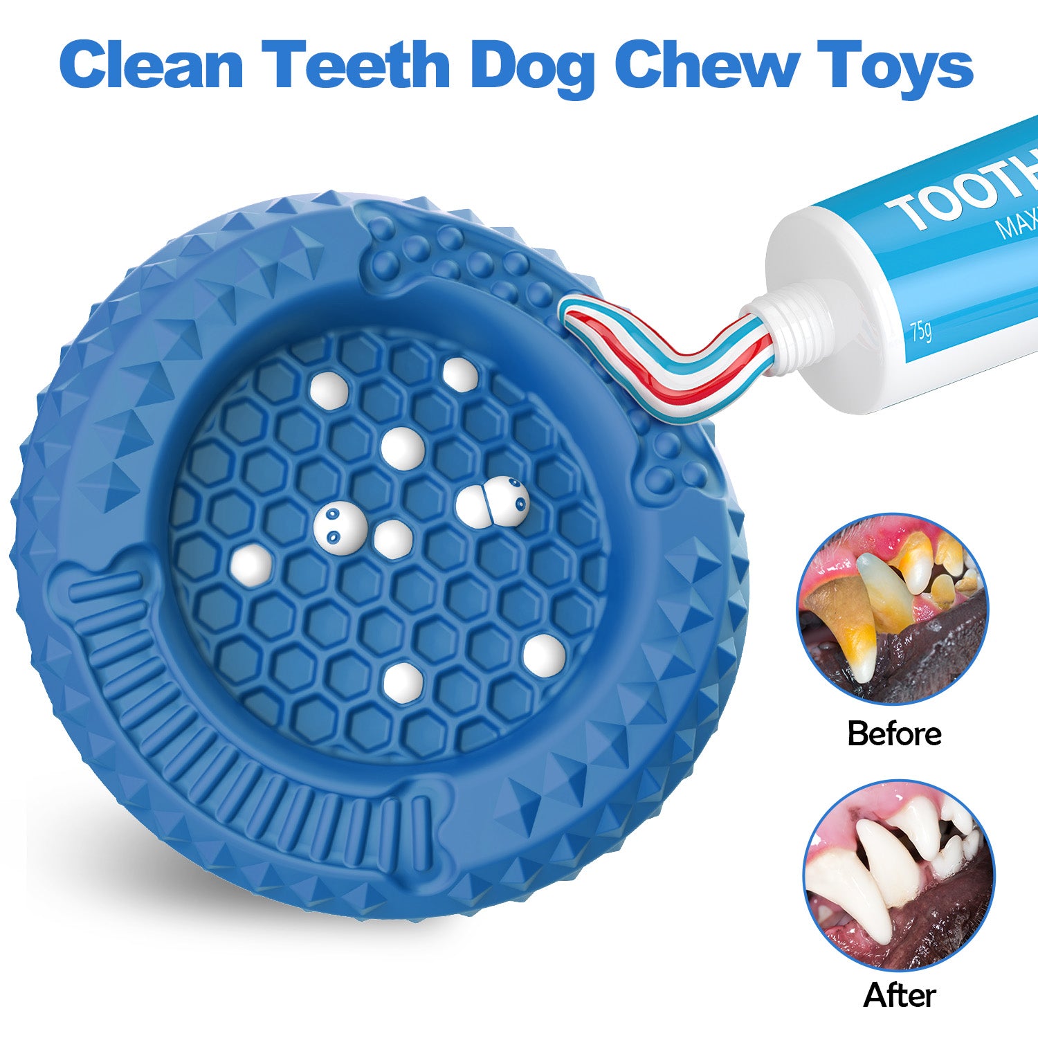 PcEoTllar Dog Toys for Aggressive Chewers, Natural Rubber Dog Chew Toys, Slow Feeder Dog Bowl, Blue