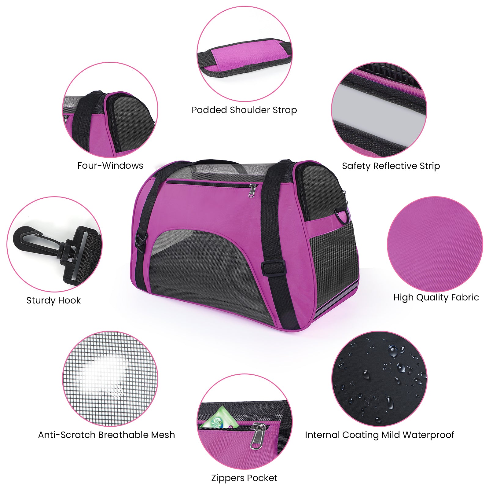 PcEoTllar Cat Carrier Airline Approved Pet Carrier, Dog Carrier, Puppy Carrier, Kitten Carrier, Purple