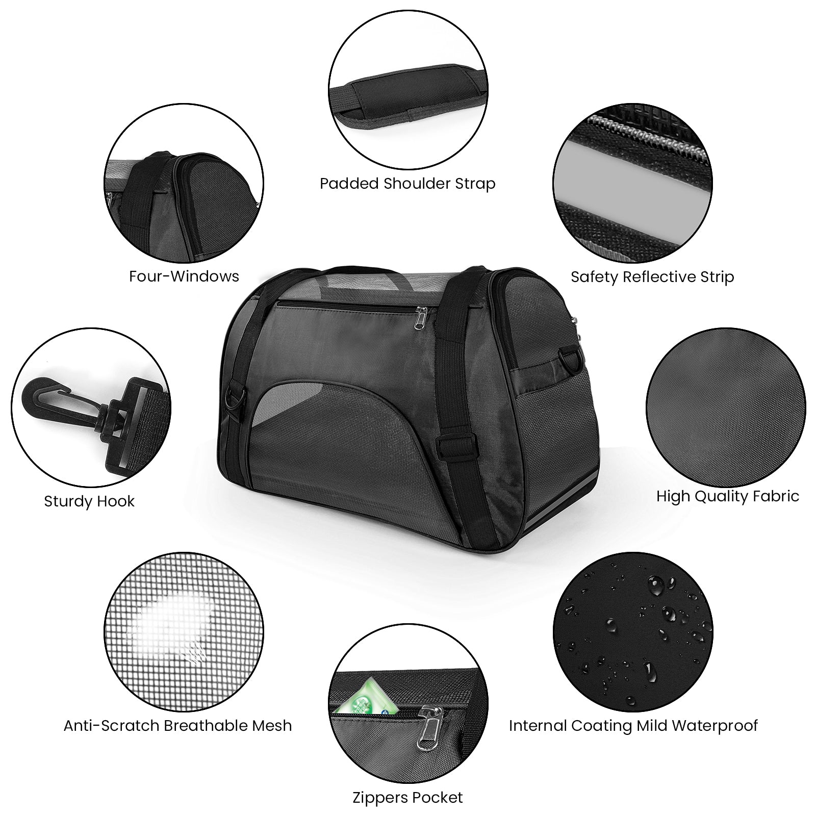 PcEoTllar Cat Carrier Airline Approved Pet Carrier, Dog Carrier, Puppy Carrier, Kitten Carrier, Black