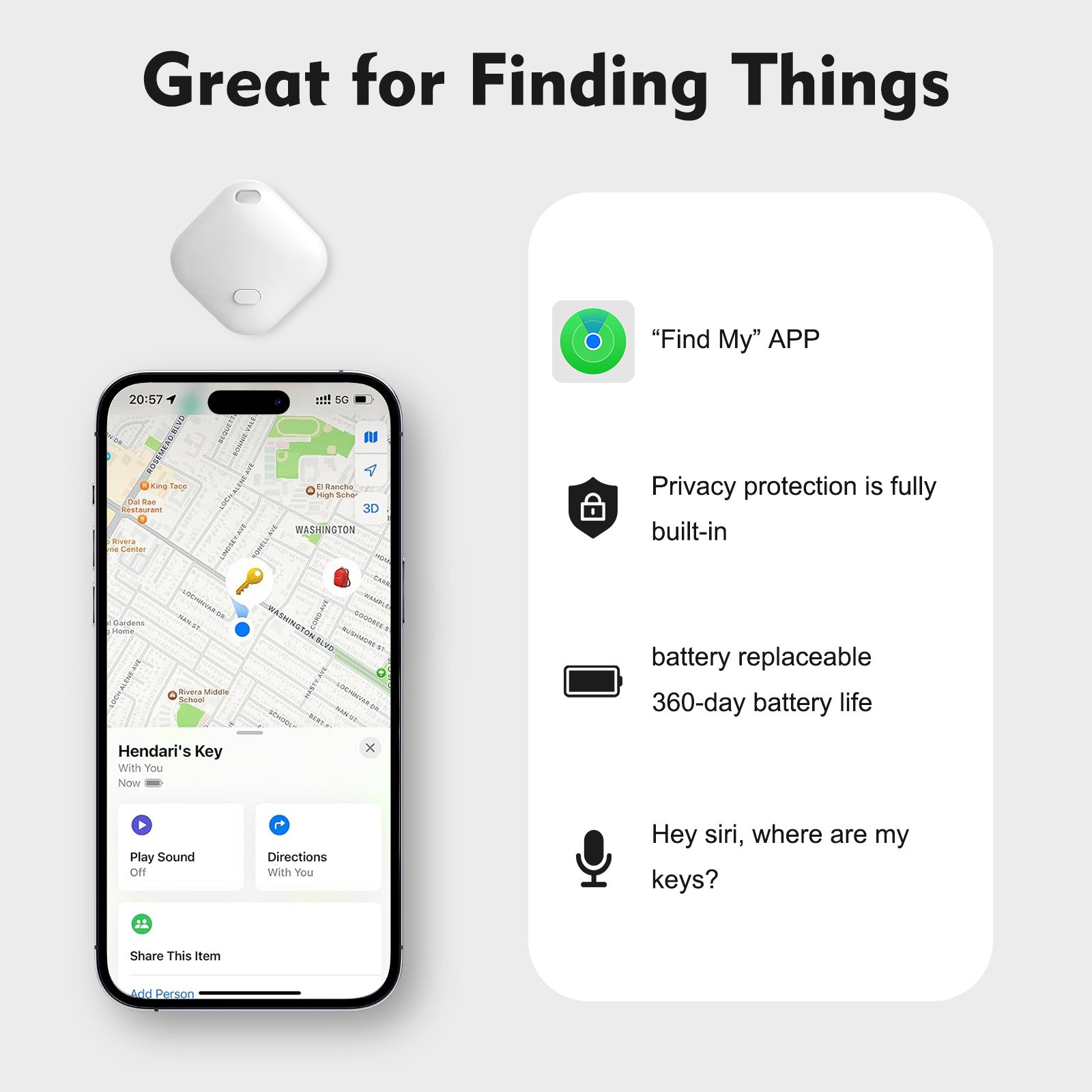 PcEoTllar Bluetooth Tracker, Keys Finder and Item Locator for Apple IOS Find My - 2 Pack - White