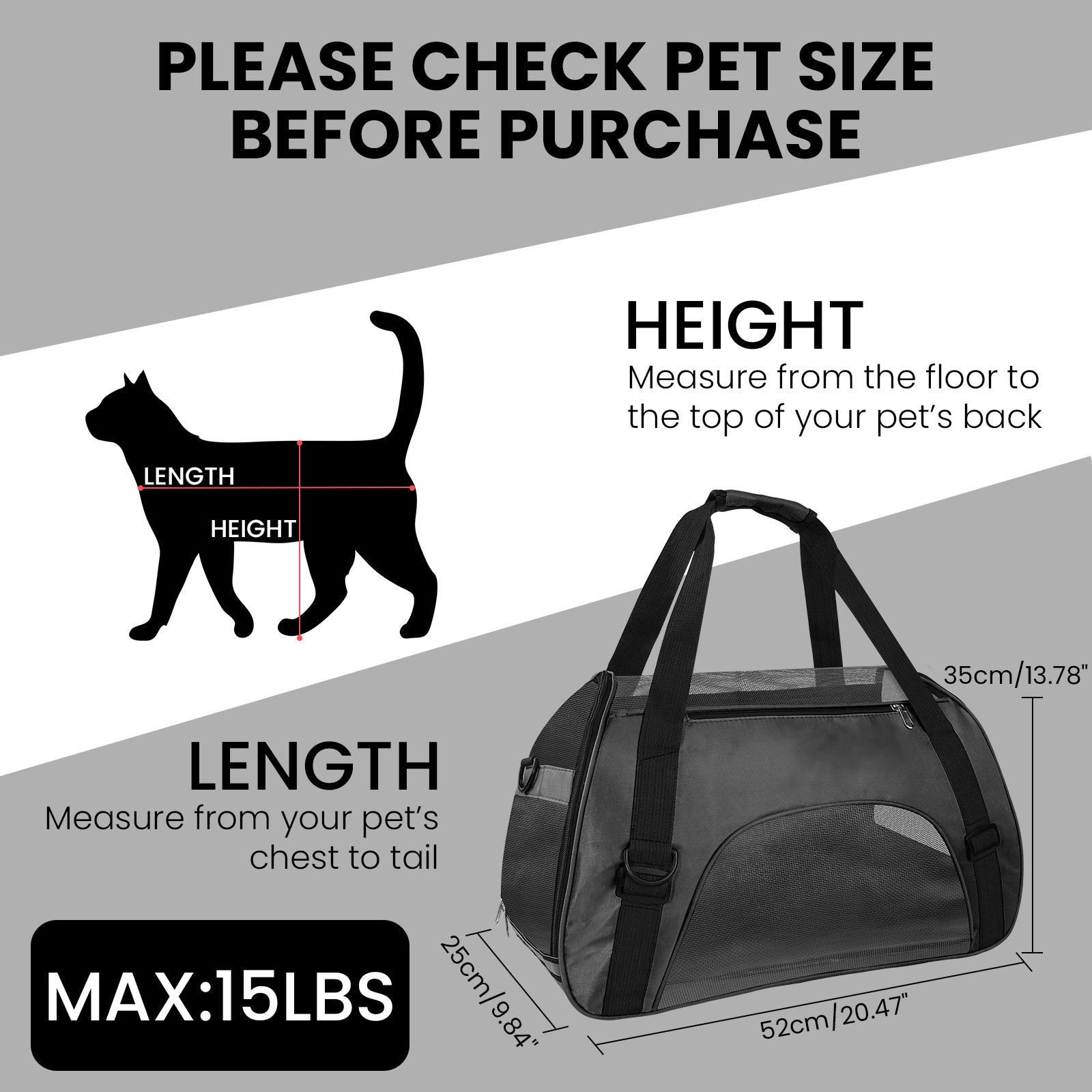 PcEoTllar Cat Carrier Airline Approved Pet Carrier, Dog Carrier, Puppy Carrier, Kitten Carrier, Black