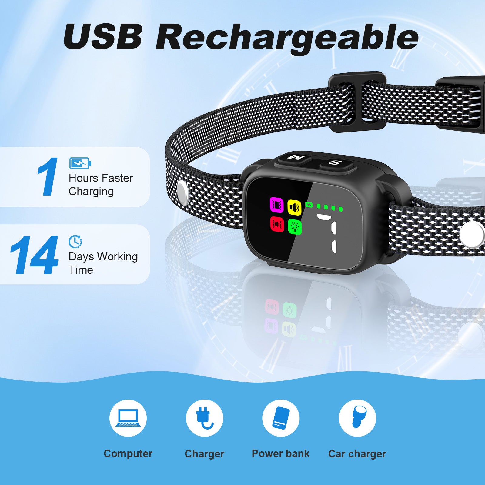 Anti-Bark Collar for Small Dogs, No Shock Bark Collar with Beep & Vibration, 1-7 Sensitivities Adjustable, Rechargeable Dog Barking Collar - Black