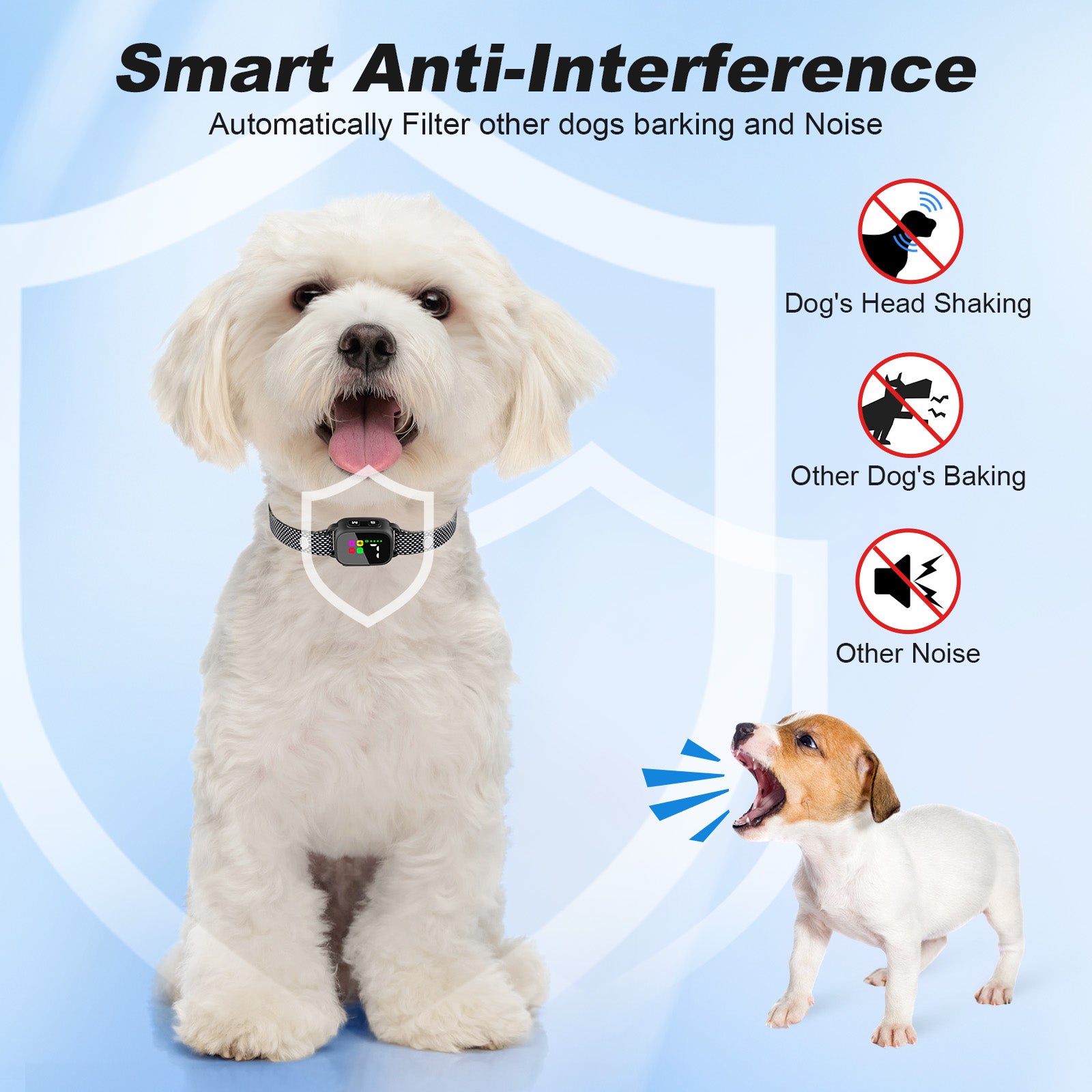 Anti-Bark Collar for Small Dogs, No Shock Bark Collar with Beep & Vibration, 1-7 Sensitivities Adjustable, Rechargeable Dog Barking Collar - Black