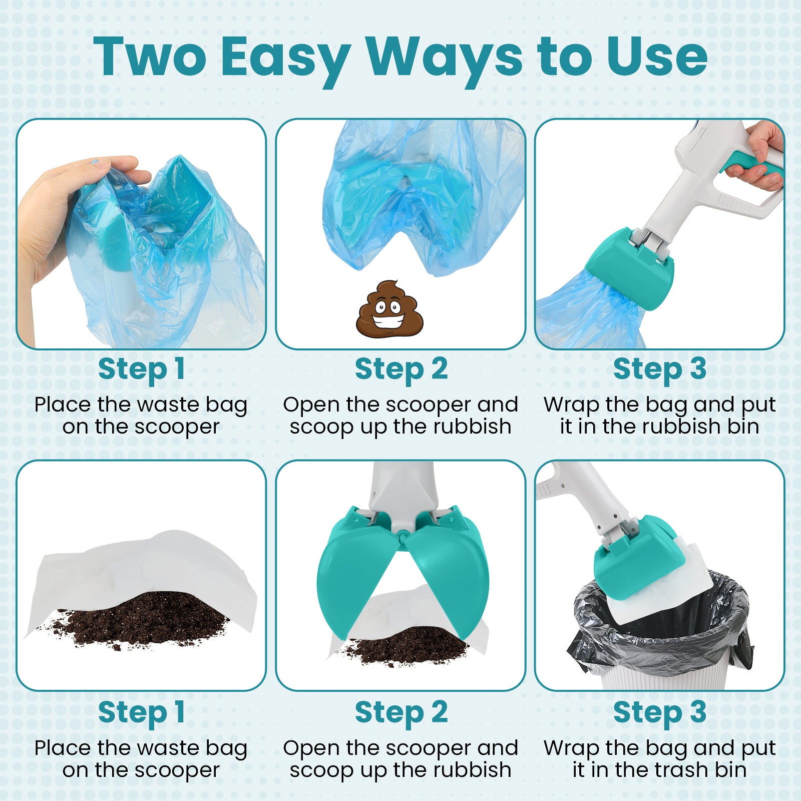 PcEoTllar Dog Pooper Scooper for Large Small Dogs, Dog Poop Waste Pick up Shovel, Includes Bag and Attachment Green