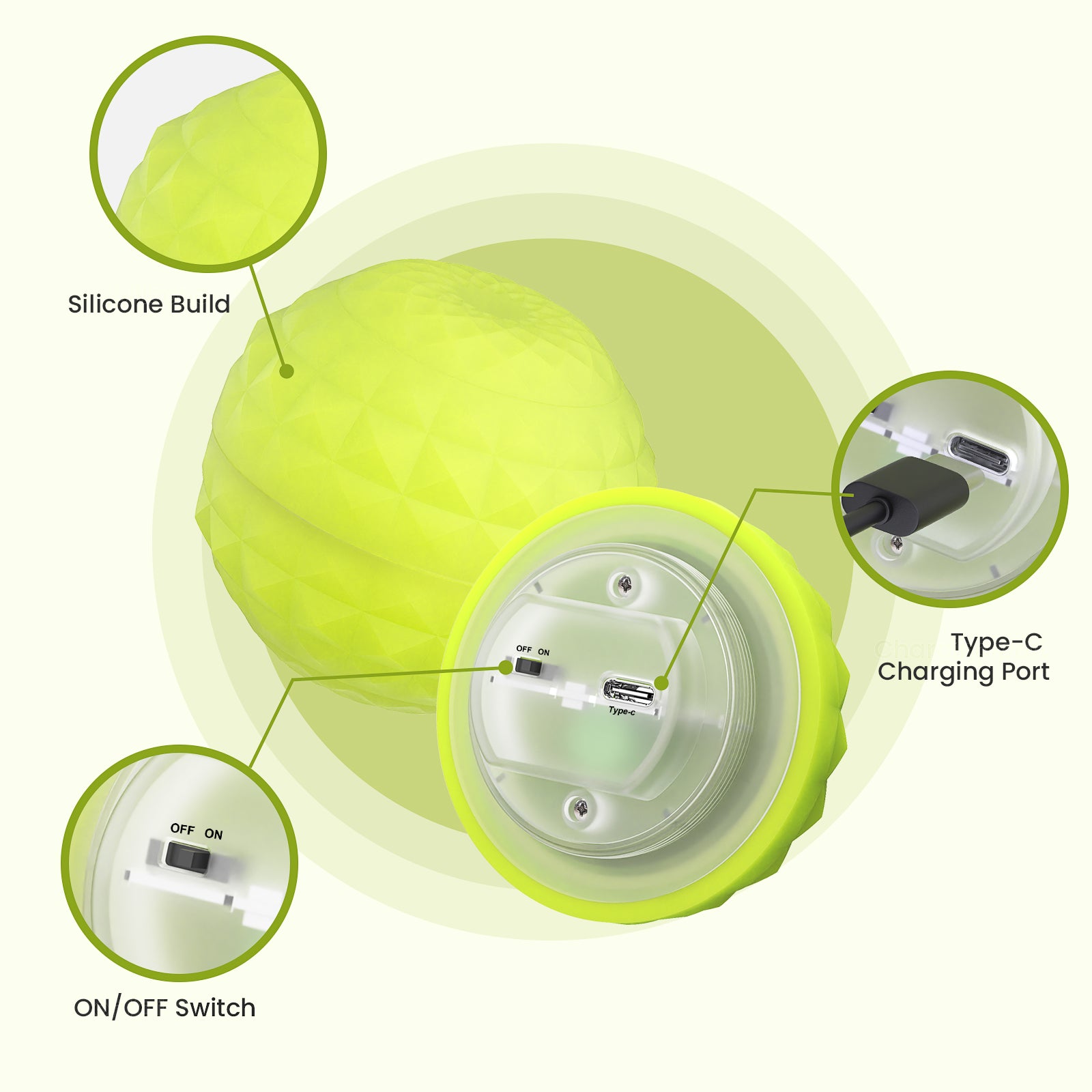 Light Up Dog Ball, Rechargeable LED Dog Toy Ball, Waterproof Durable Fetch Ball Grow in The Dark, Night Glowing Toy, Natural Rubber, Color Changing LED, Green