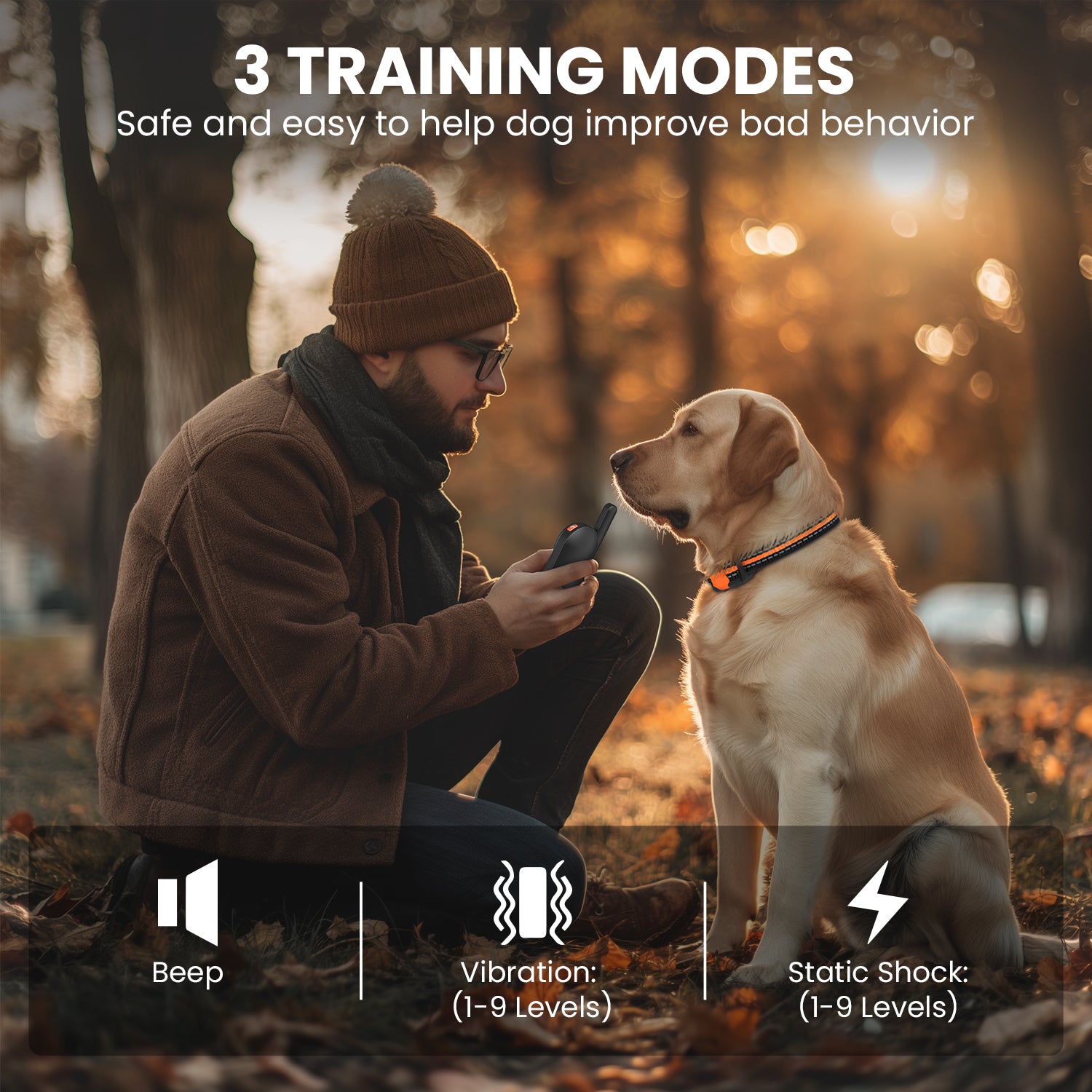 PcEoTllar Dog Training Collar with Remote, Dog Shock Collar, 3 Modes Beep Vibration Shock, Orange