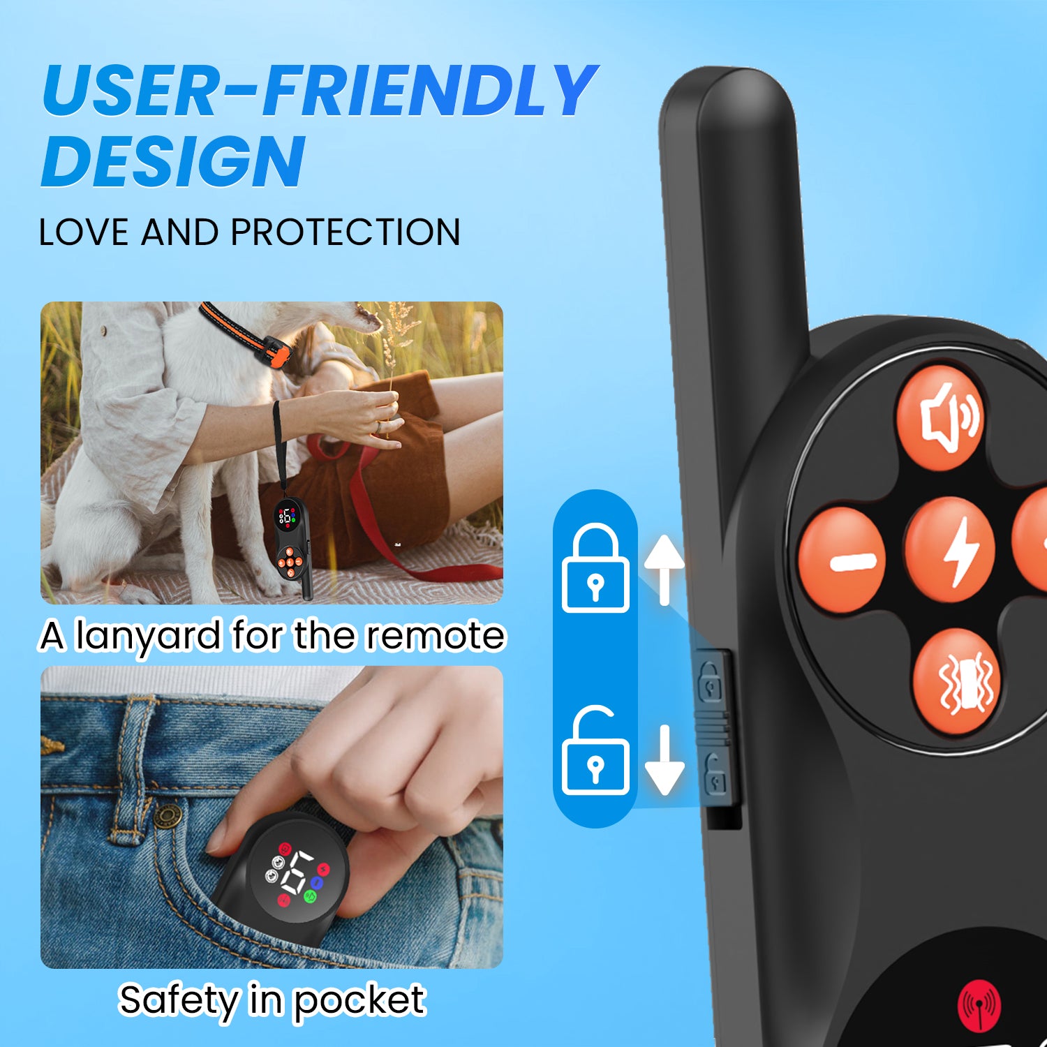 PcEoTllar Dog Training Collar with Remote, Dog Shock Collar, 3 Modes Beep Vibration Shock, Orange