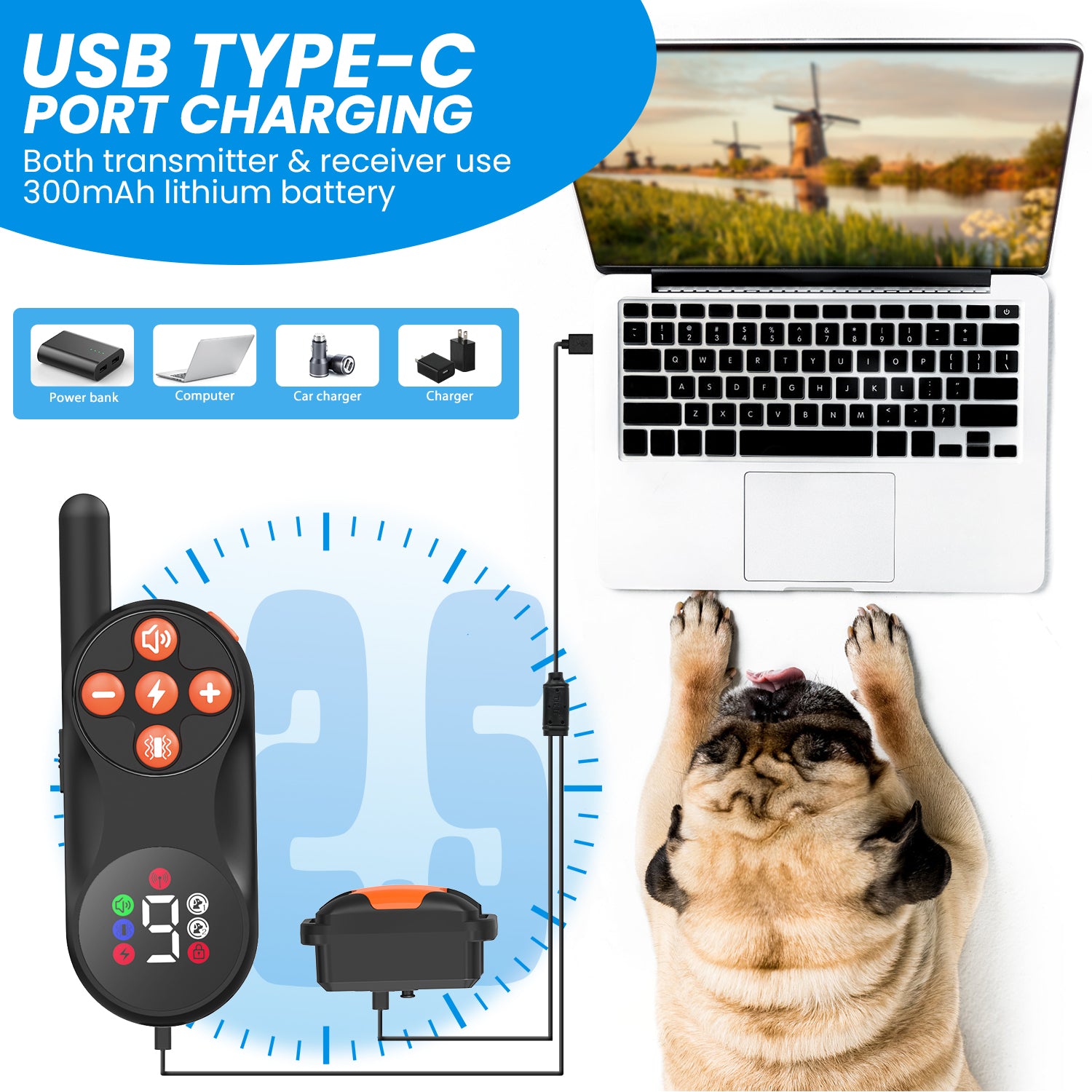 PcEoTllar Dog Training Collar with Remote, Dog Shock Collar, 3 Modes Beep Vibration Shock, Orange