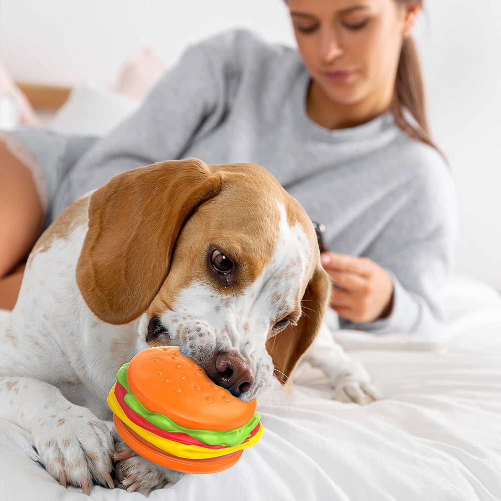 PcEoTllar Squeaky Dog Toys for Aggressive Chewers, Hamburger Indestructible Dog Toys Natural Rubber, Interactive Tough Dog Chew Crocodile Toy for Medium Large Dogs