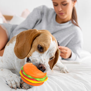 PcEoTllar Squeaky Dog Toys for Aggressive Chewers, Hamburger Indestructible Dog Toys Natural Rubber, Interactive Tough Dog Chew Crocodile Toy for Medium Large Dogs