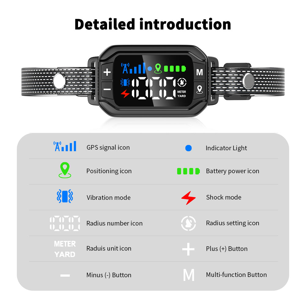 PcEoTllar GPS Wireless Dog Fence Collar, Electric Dog Fence with GPS, Beep/Vibration/Shock, Black