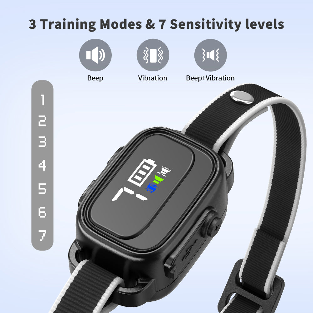 Anti-Bark Collar for Small Dogs, No Shock Anti Barking Collars with 7 Sensitivities, 3 Adjustable Modes Beep & Vibration, IP67 Waterproof - Effective & Humane Small Dogs Bark Collar-Black