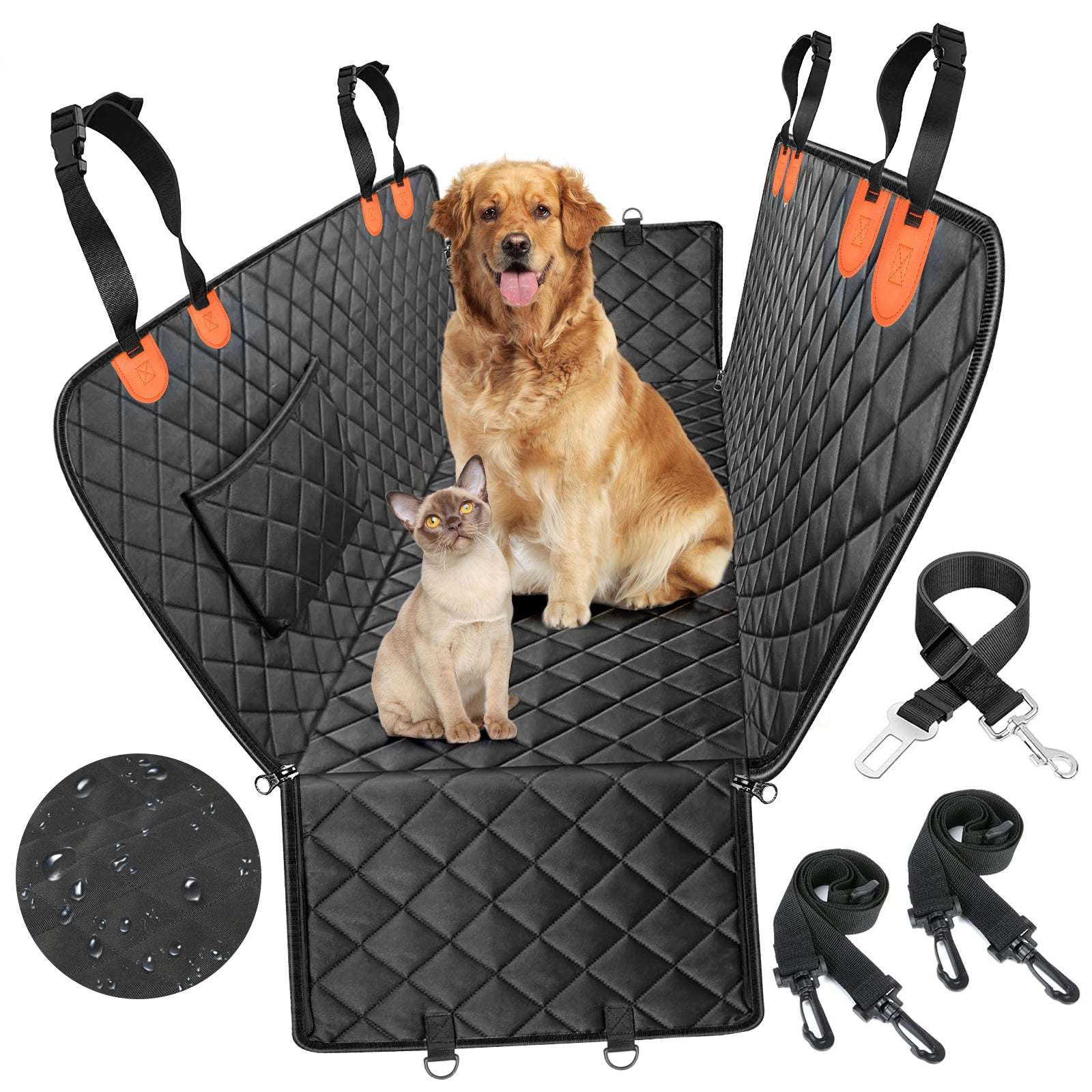 PcEoTllar Dog Car Seat Cover for Back Seat, Waterproof Seat Cover Hammock 600D Heavy Duty Nonslip Soft Back Seat Covers for Cars Trucks and SUVs