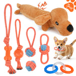 Load image into Gallery viewer, 7 Pack Dog Chew Toys Puppy Toys, 3-Ring Tuff Tug Dog Toy, Plush Dog Squeak Toy, Teething Dog Rope Toys, for Puppies Small Medium Dogs
