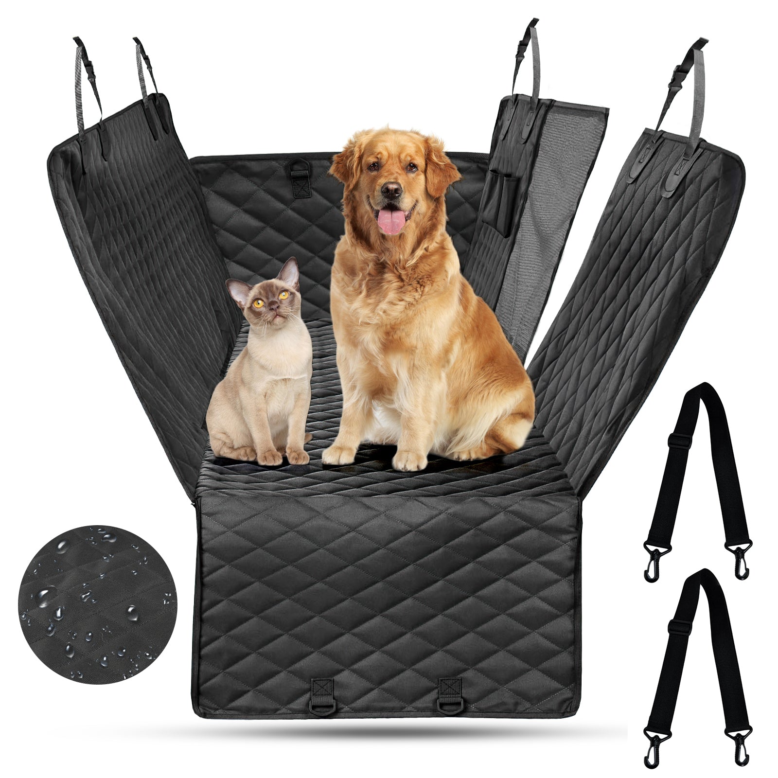 PcEoTllar Dog Car Seat Cover for Back Seat, Waterproof Pet Seat Cover Protector with Mesh Window, Nonslip Dog Hammock for Cars, Trucks, SUVs, Jeeps, Black