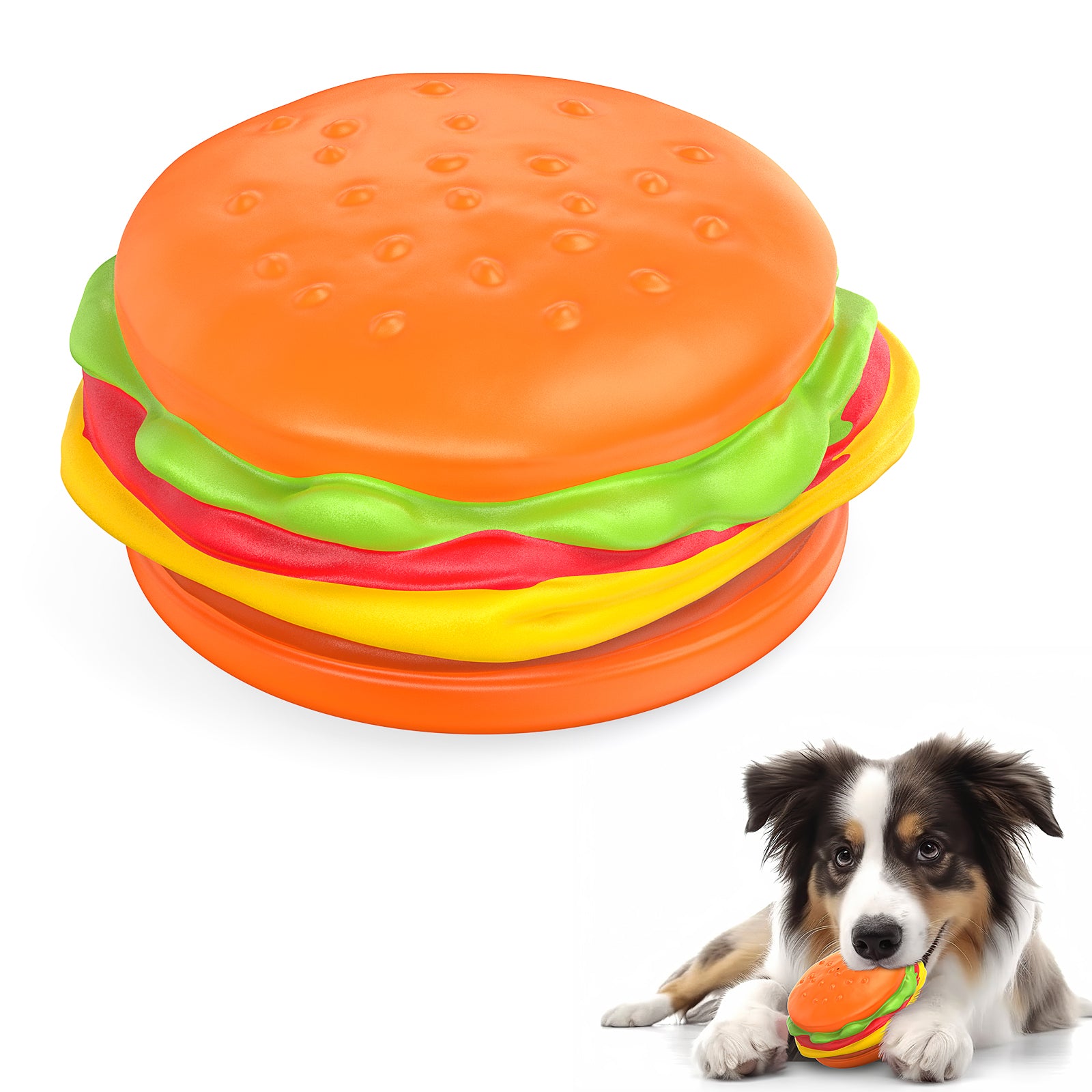 PcEoTllar Squeaky Dog Toys for Aggressive Chewers, Hamburger Indestructible Dog Toys Natural Rubber, Interactive Tough Dog Chew Crocodile Toy for Medium Large Dogs