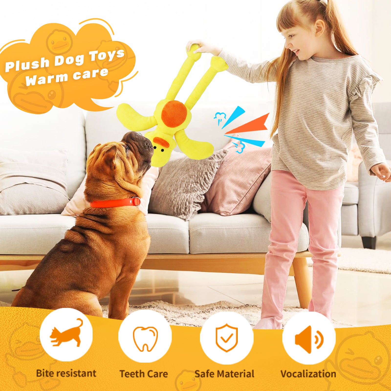 PcEoTllar Dog Plush Toy for Aggressive Chewers, Indestructible Squeaky Dog Toys, Stuffed Animals Toys, Durable Chewing Toys