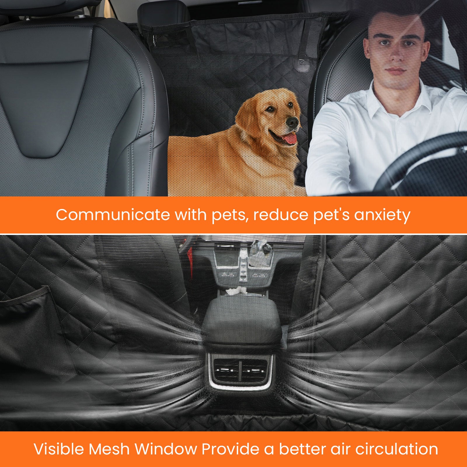 PcEoTllar Dog Car Seat Cover for Back Seat, Waterproof Pet Seat Cover Protector with Mesh Window, Nonslip Dog Hammock for Cars, Trucks, SUVs, Jeeps, Black