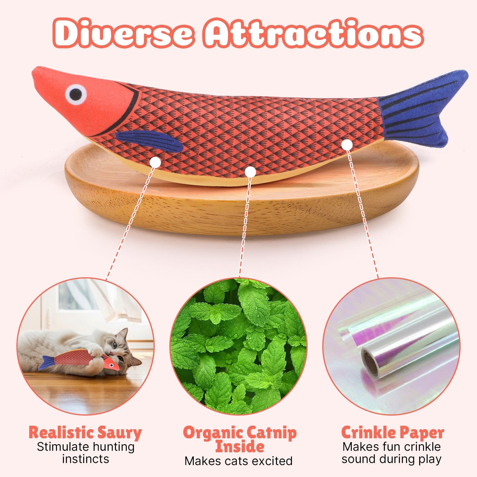 PcEoTllar Cat Toys Interactive for Indoor Cats, 13 Pcs Durable Fishing Pole Cats Feathers Toys, Cat Toys Saury Fish, Enhanced Suction Cup Cats Wand Toy, Door Hanging Cat String Toys for Indoor Kitten