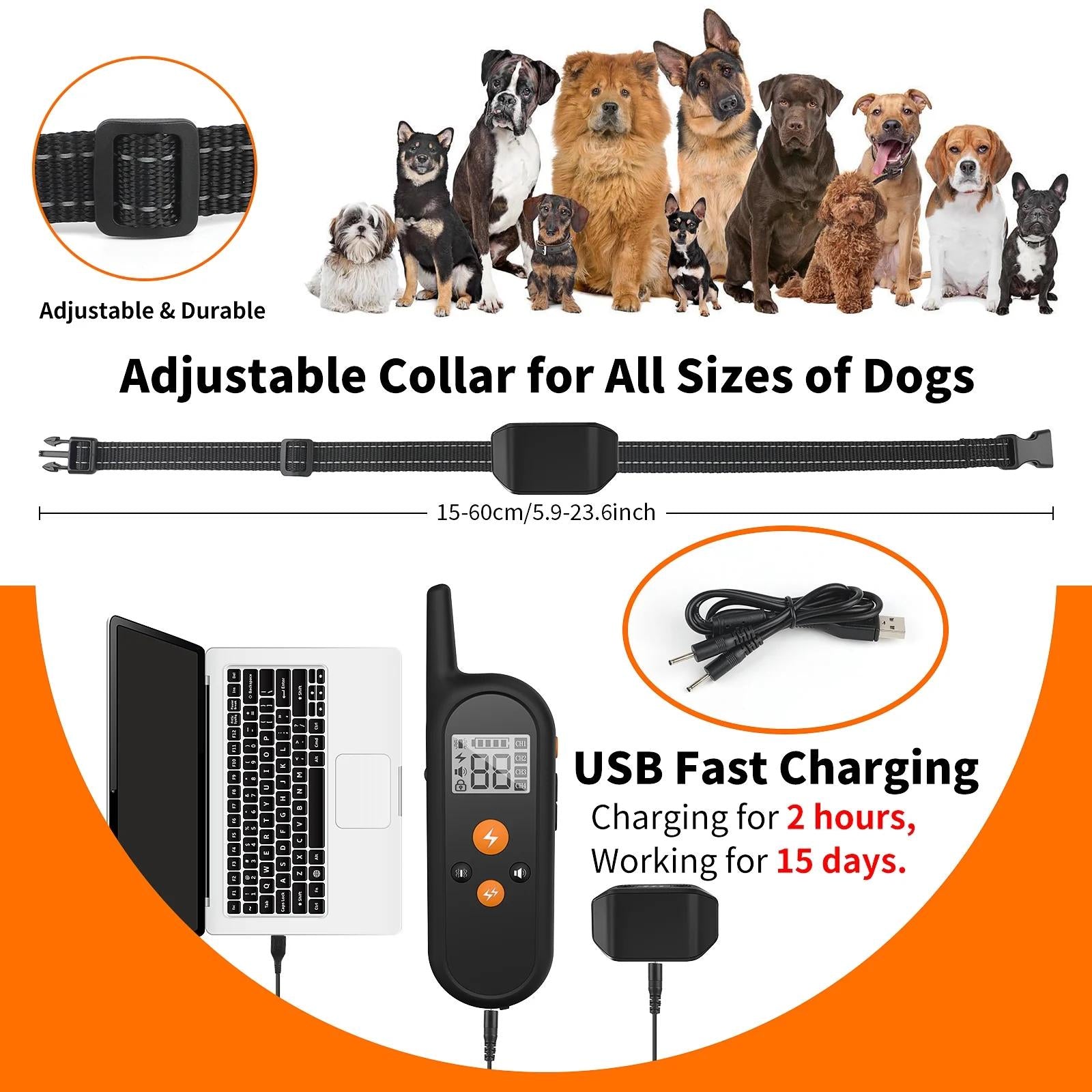 PcEoTllar Dog Training Collar, Single Collar Without Remote, Rechargeable Dog Training Collar with 4 Modes, Beep, Vibration and Shock, Waterproof Collar