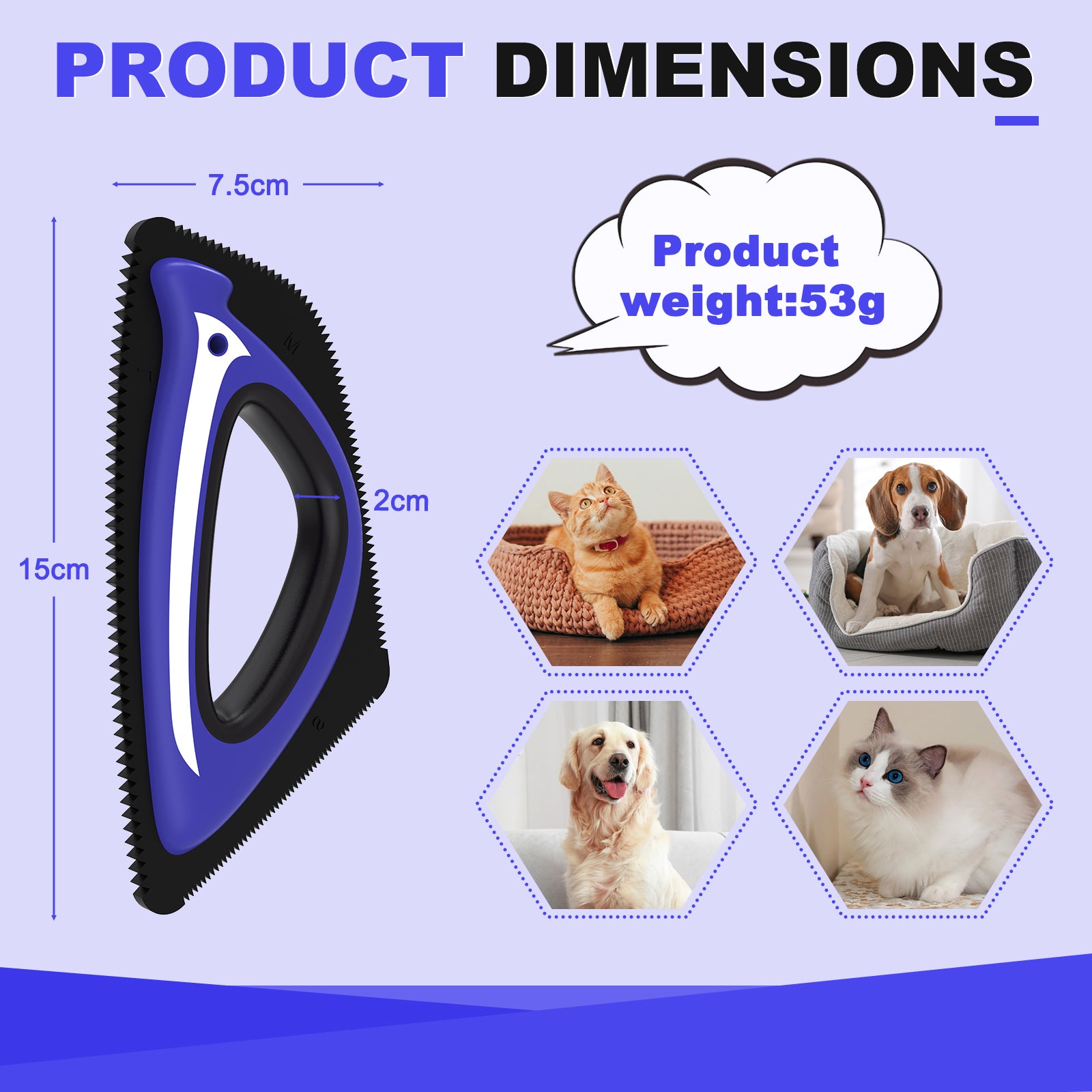 PcEoTllar Pet Hair Remover, Reusable Dog and Cat Hair Remover Brush for Furniture,Car,Carpet - Blue