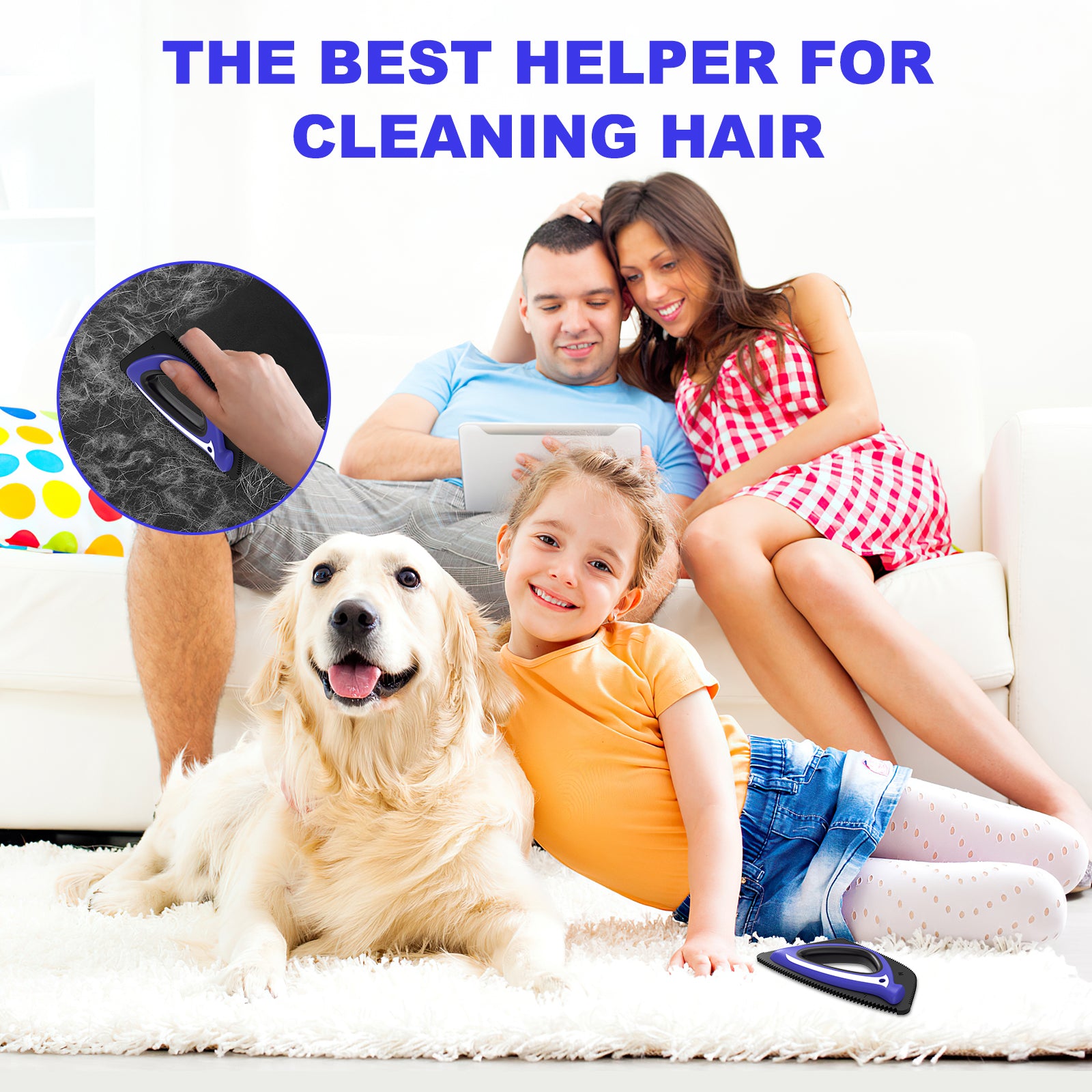 PcEoTllar Pet Hair Remover, Reusable Dog and Cat Hair Remover Brush for Furniture,Car,Carpet - Blue