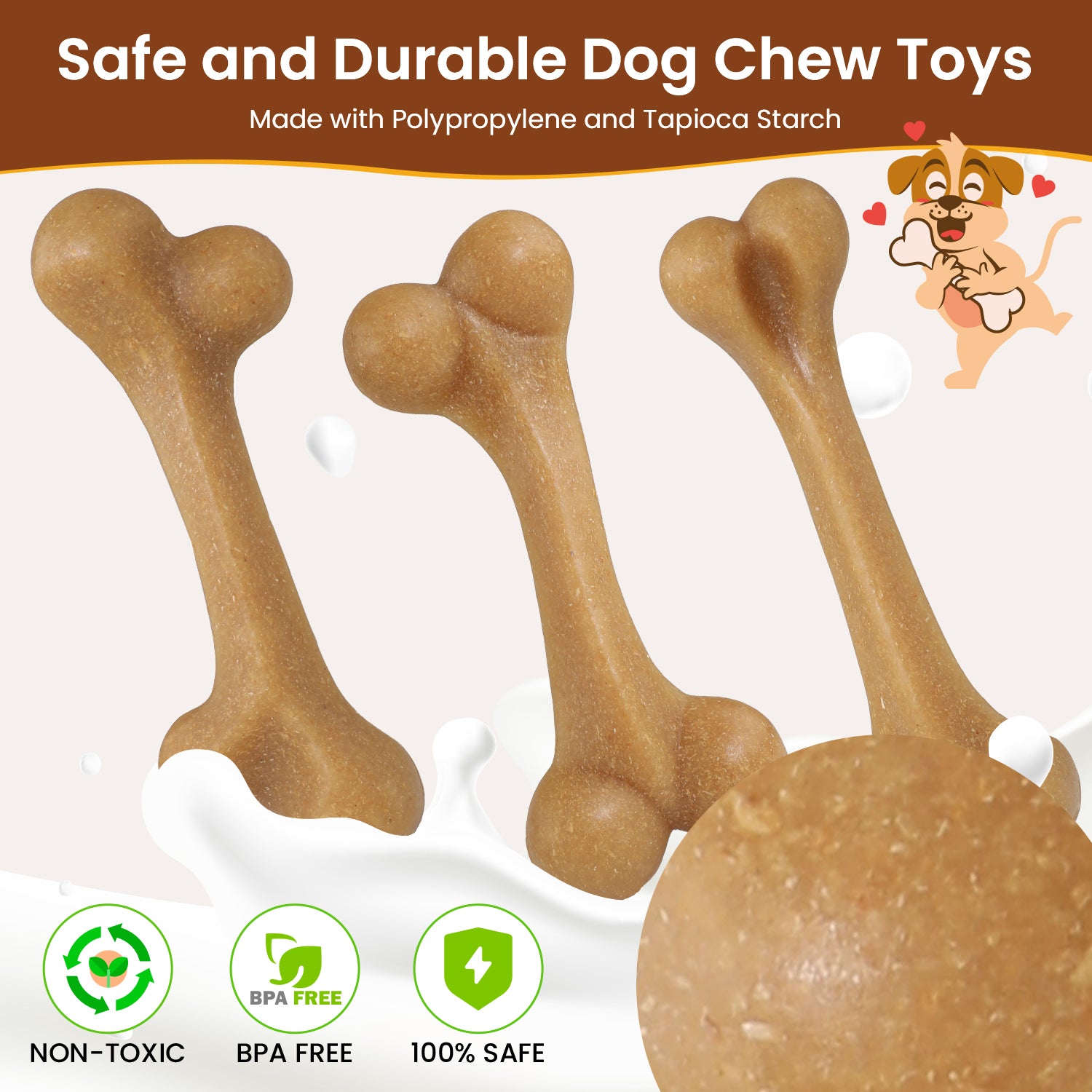 3 Pack Dog Toys for Aggressive Chewers, Nylon Dog Chew Toy, Teething Bones for Large Small Medium Dogs