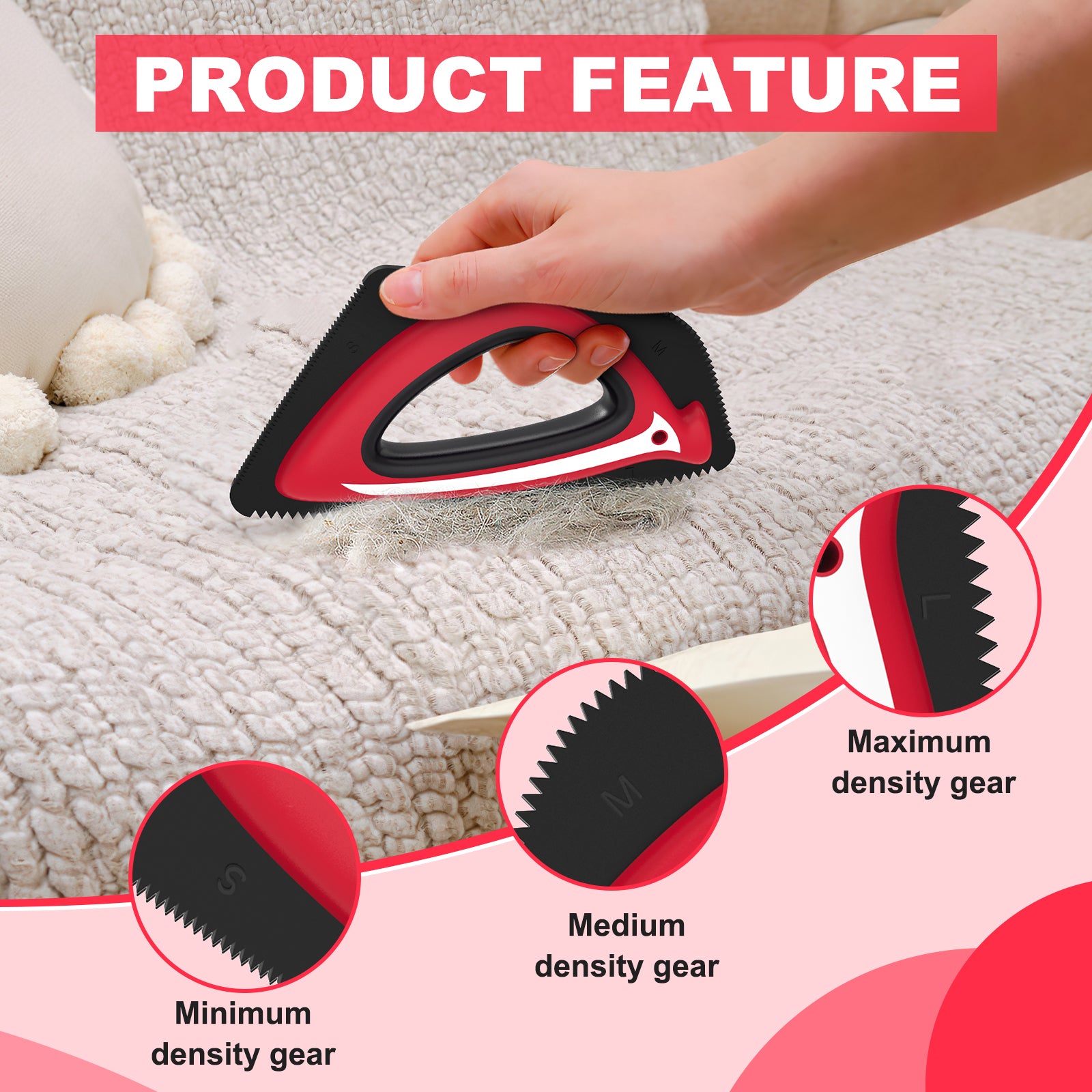 PcEoTllar Pet Hair Remover, Reusable Dog and Cat Hair Remover Brush for Furniture,Car,Carpet - Red