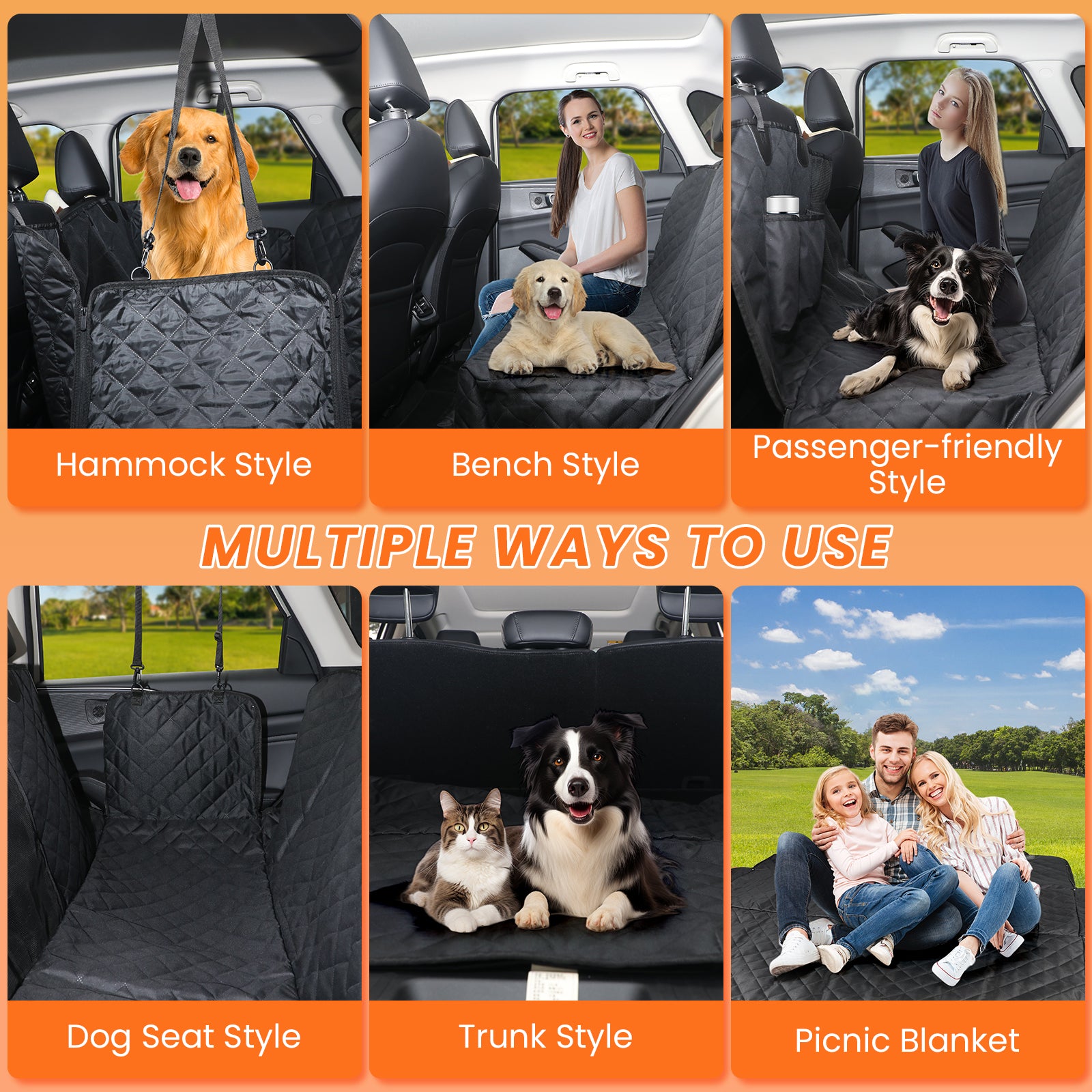 PcEoTllar Dog Car Seat Cover for Back Seat, Waterproof Pet Seat Cover Protector with Mesh Window, Nonslip Dog Hammock for Cars, Trucks, SUVs, Jeeps, Black