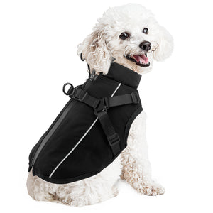 PcEoTllar Winter Dog Coat with Harness, Waterproof Reflective Dog Winter Jacket, Thick Fleece Snowsuit Christmas Vest for Small Dogs 8-11 lbs, Black
