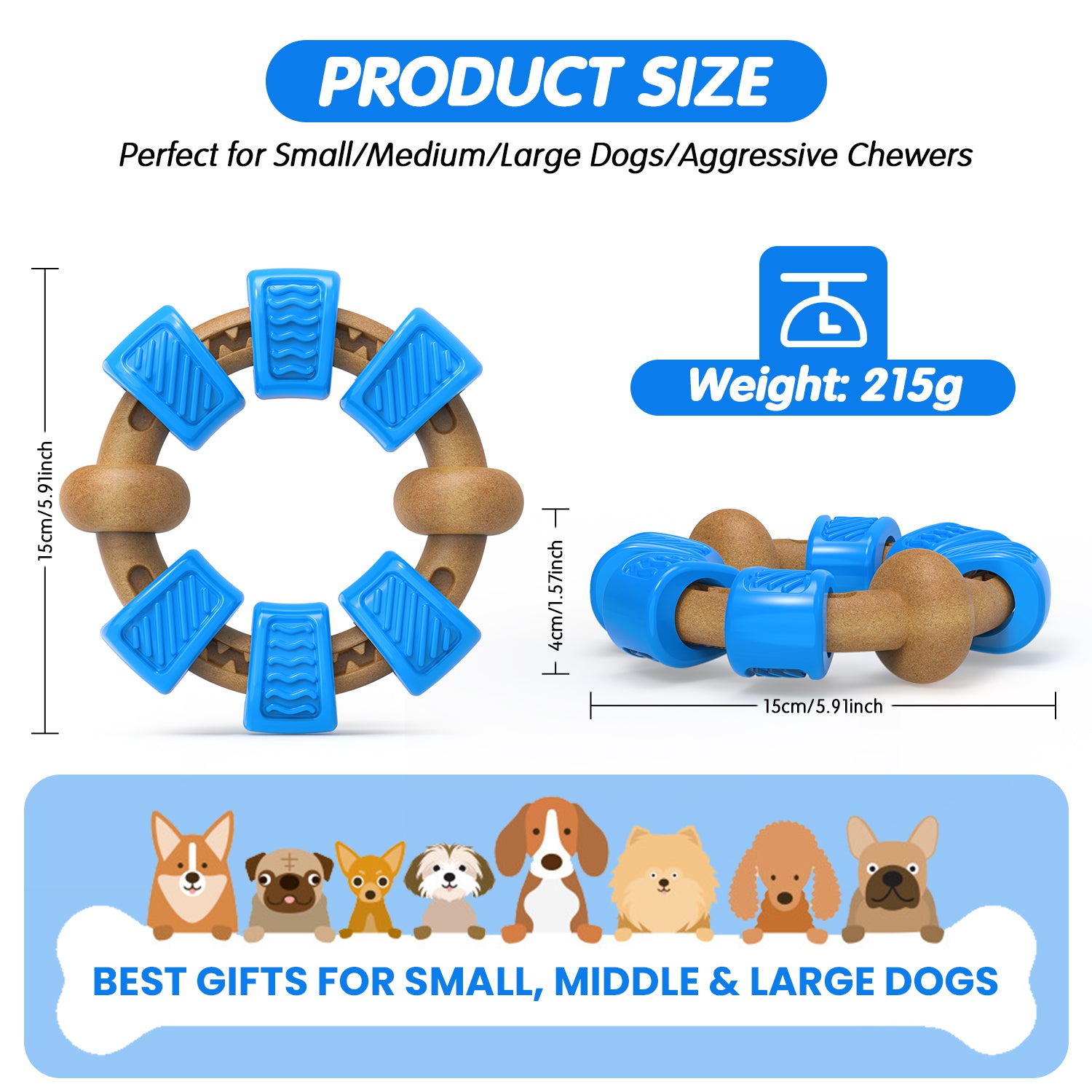 PcEoTllar Dog Chew Toy for Aggressive Chewers, Interactive Ring Dog Toys for Chewing Teething, Blue