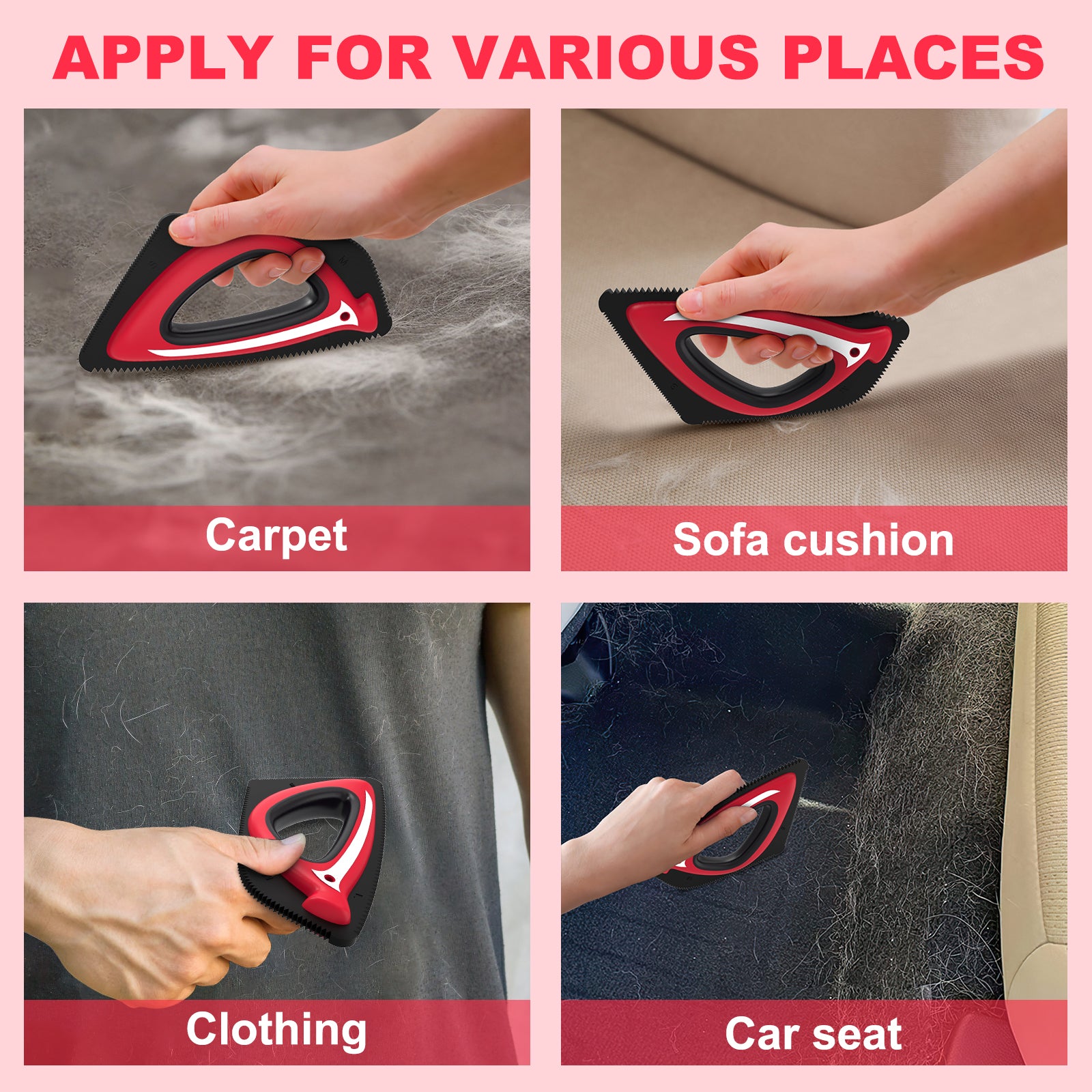 PcEoTllar Pet Hair Remover, Reusable Dog and Cat Hair Remover Brush for Furniture,Car,Carpet - Red